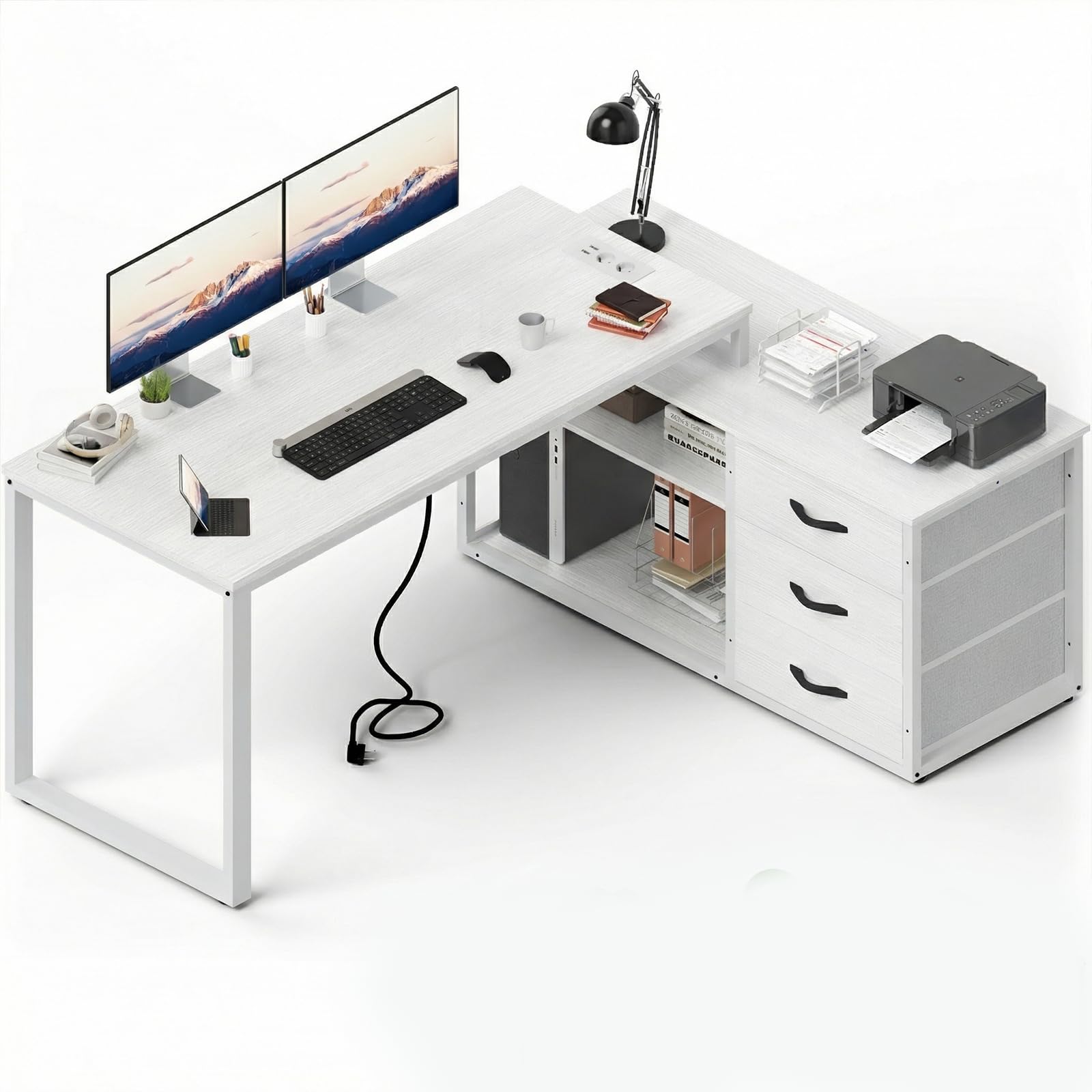 Jummico Scrivania Angolare Reversibile a L 140x105 cm, Bianco