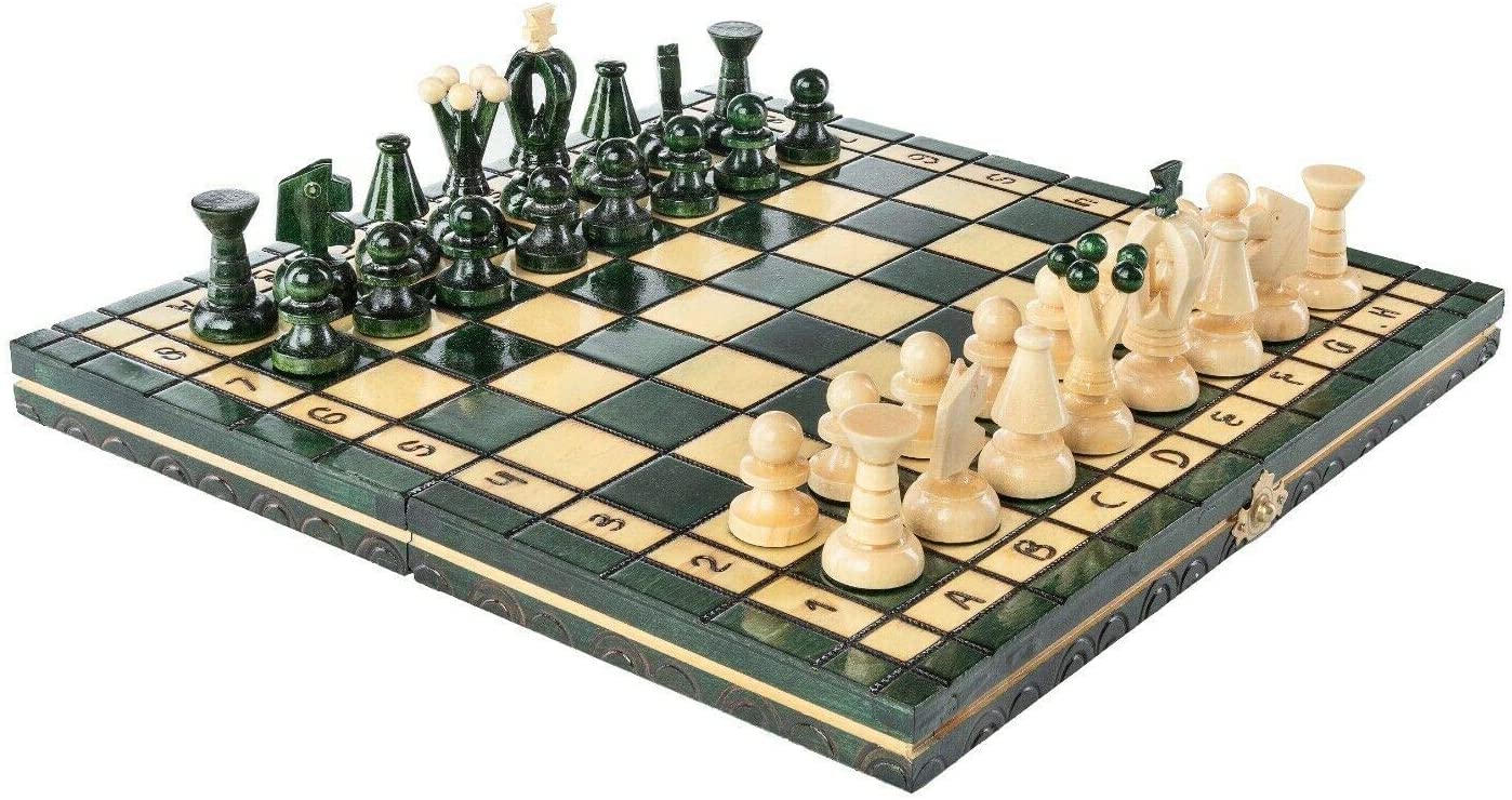 Chess and games shop Muba Bellissimo set di scacchi in legno fatto a mano con tavola in legno e pezzi di scacchi fatti a mano - Prodotti idea regalo (32 cm) verde)