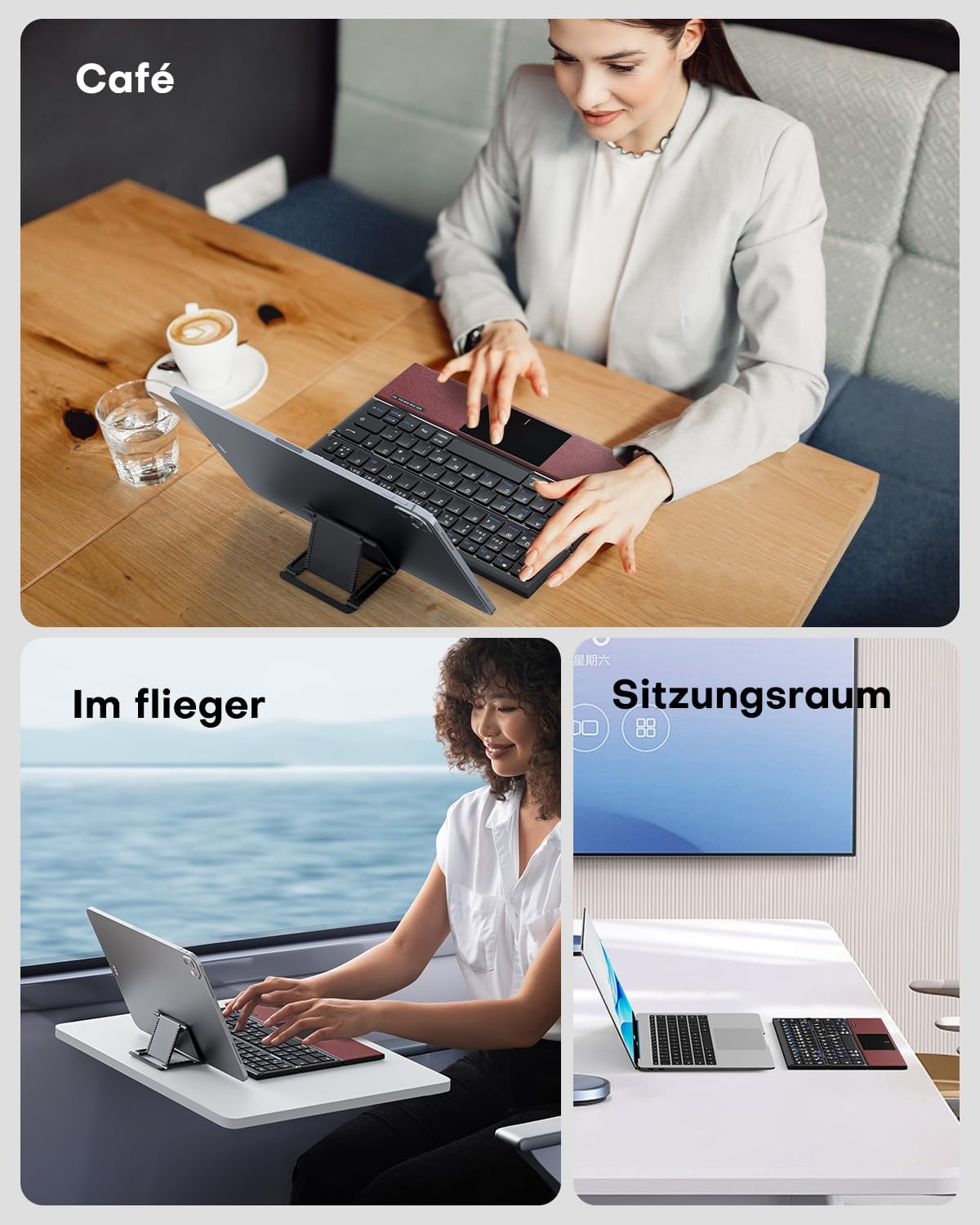 Omoton Tastiera Bluetooth Pieghevole con Touchpad, Rosso Bordeaux - immagine 5