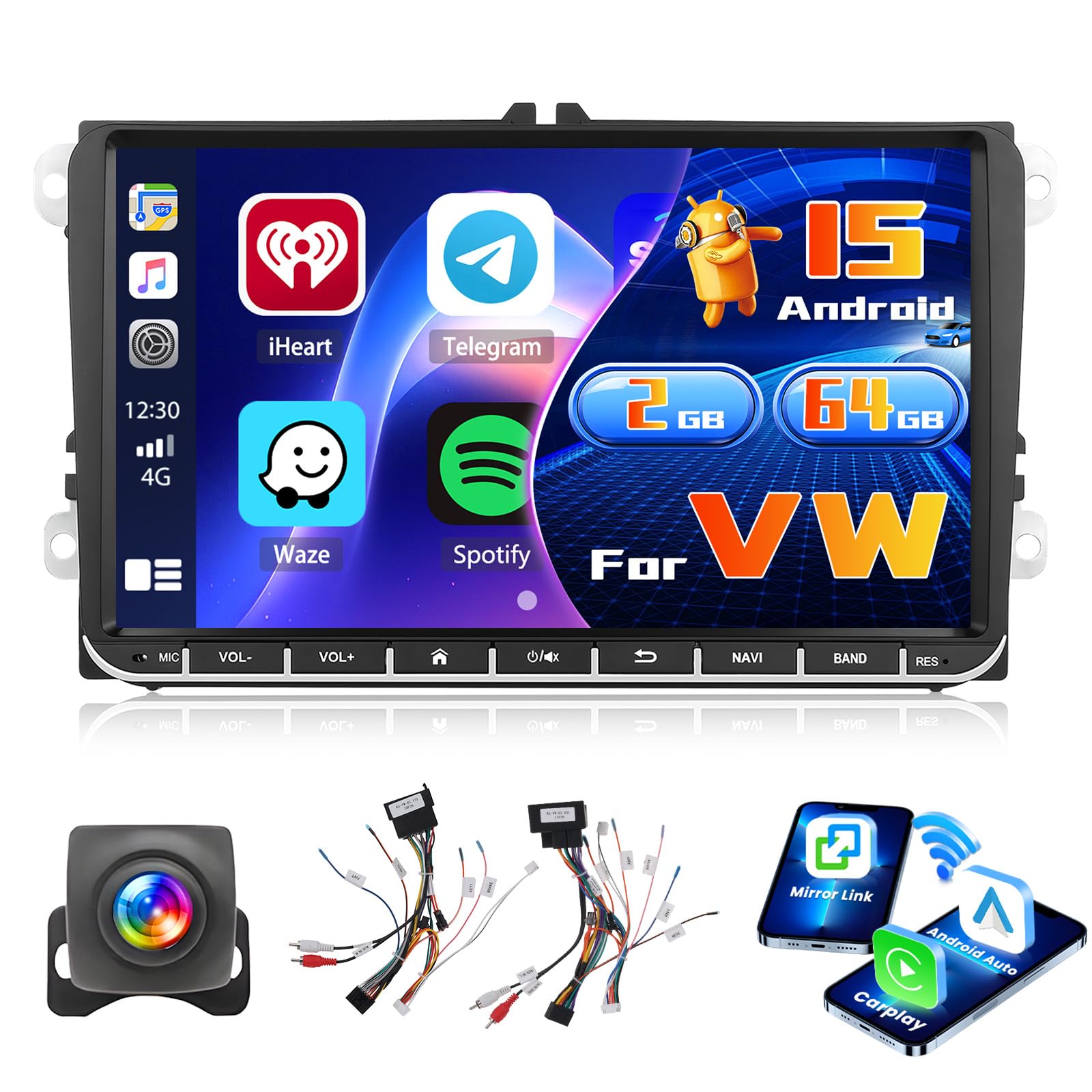 Inefala Radio Android 15 per VW Golf/Skoda/Polo 2+64G 9''