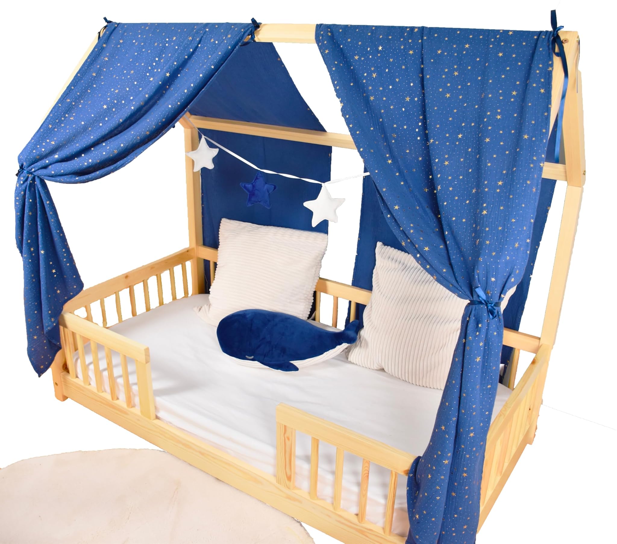 Yellownest Tenda per Letto Montessori (2 Pezzi) Blue Marino