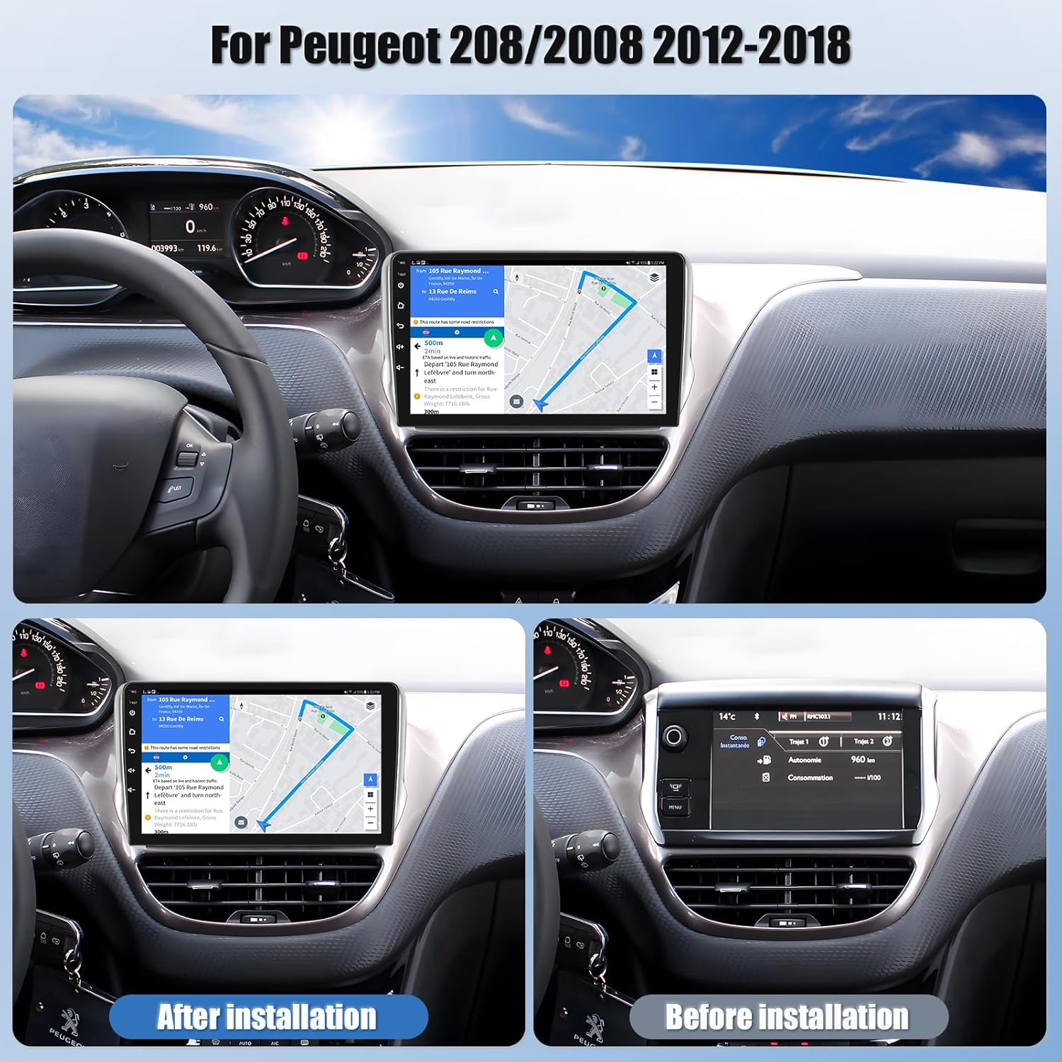 Oiliehu Autoradio Android 15 8 Core per Peugeot 208/2008 - immagine 2