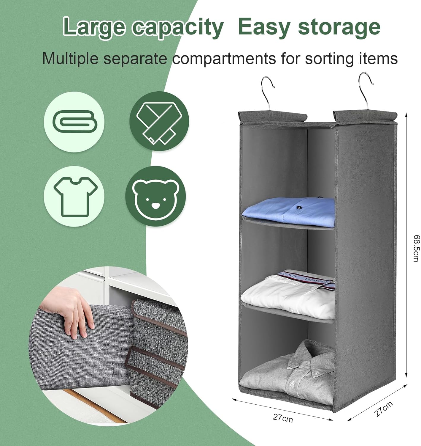 Aiqinu Organizer da Appendere 3 Scomparti - immagine 3