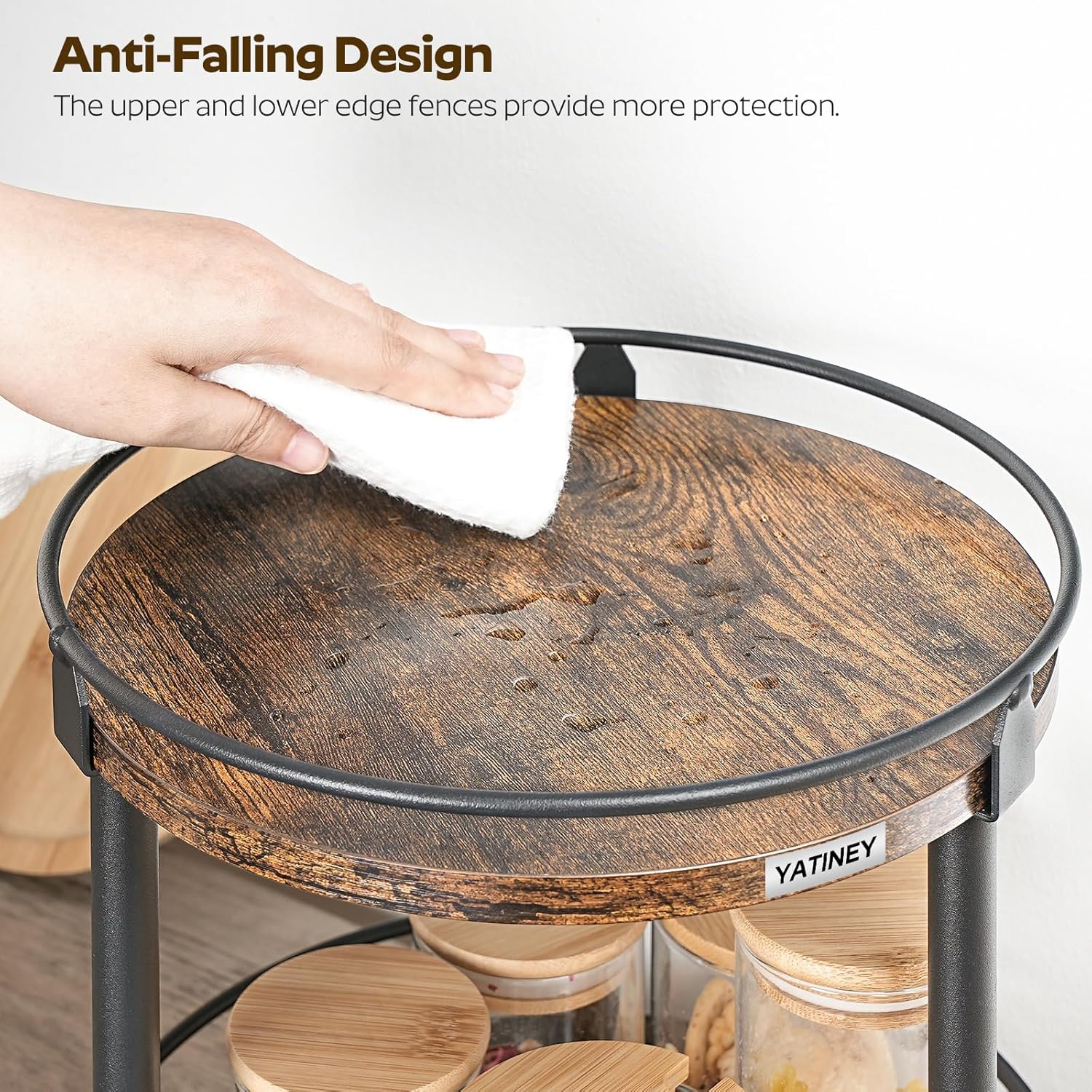 Portaspezie Girevole a 2 Livelli, Marrone Vintage e Nero - immagine 5