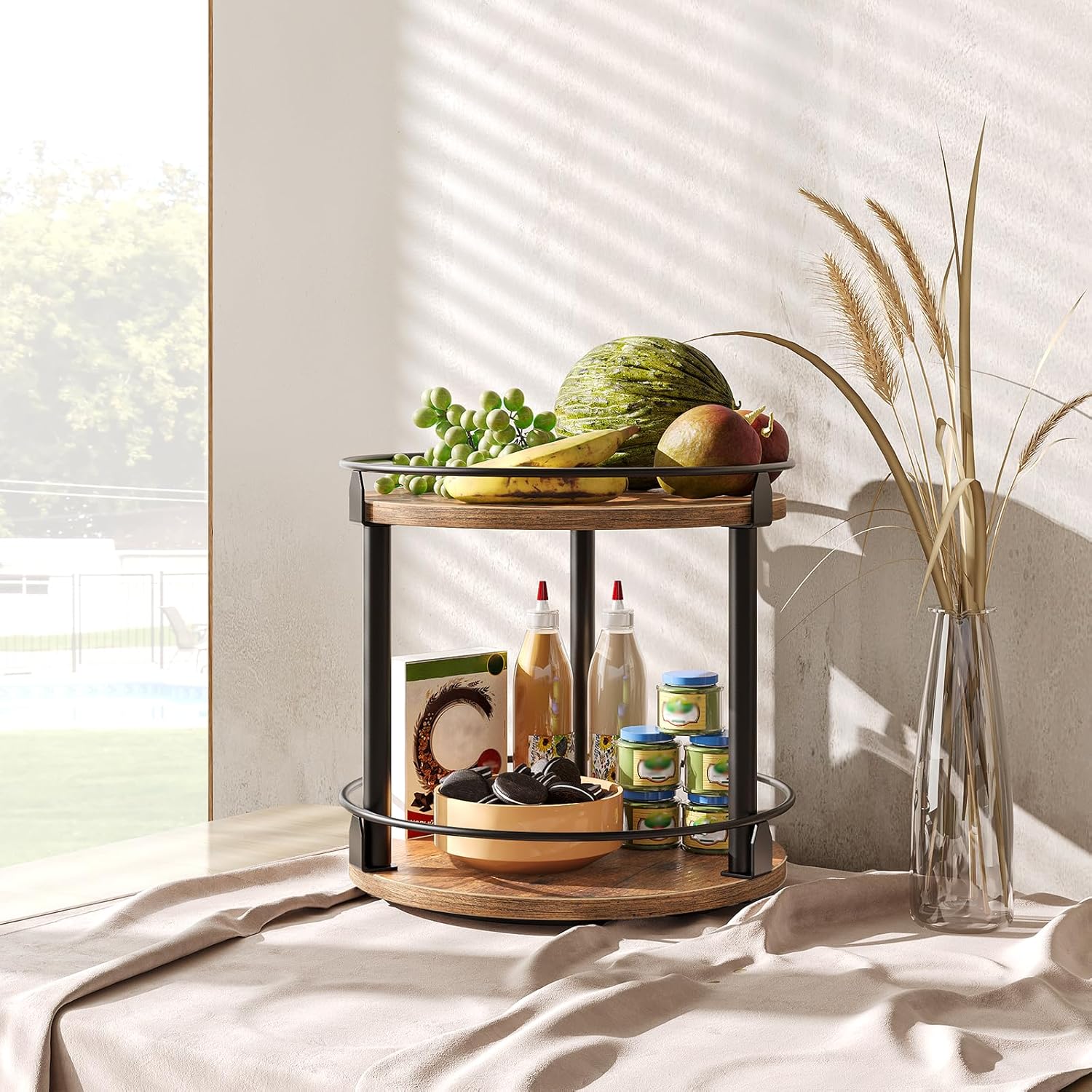 Portaspezie Girevole a 2 Livelli, Marrone Vintage e Nero - immagine 6