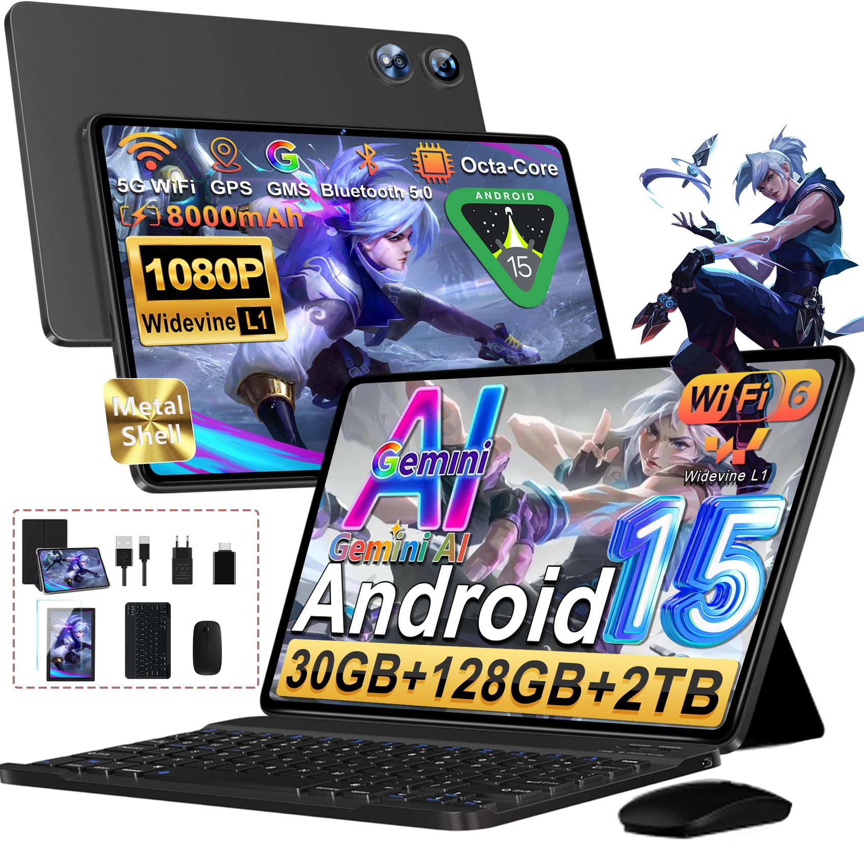 Tablet Android 15 - 10 Pollici Octa-Core, Nero