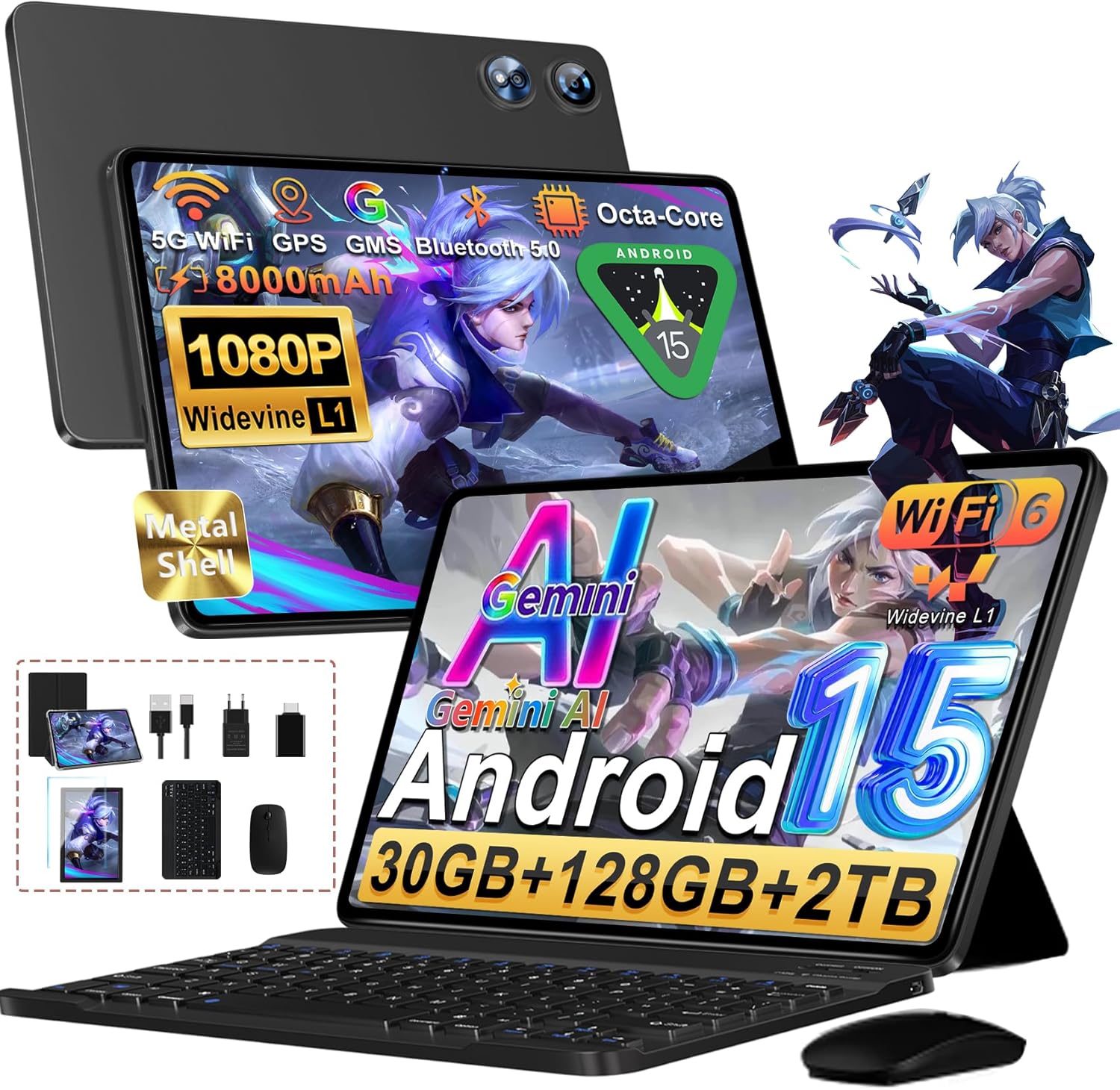 Tablet Android 15 - 10 Pollici Octa-Core, Nero - immagine 1