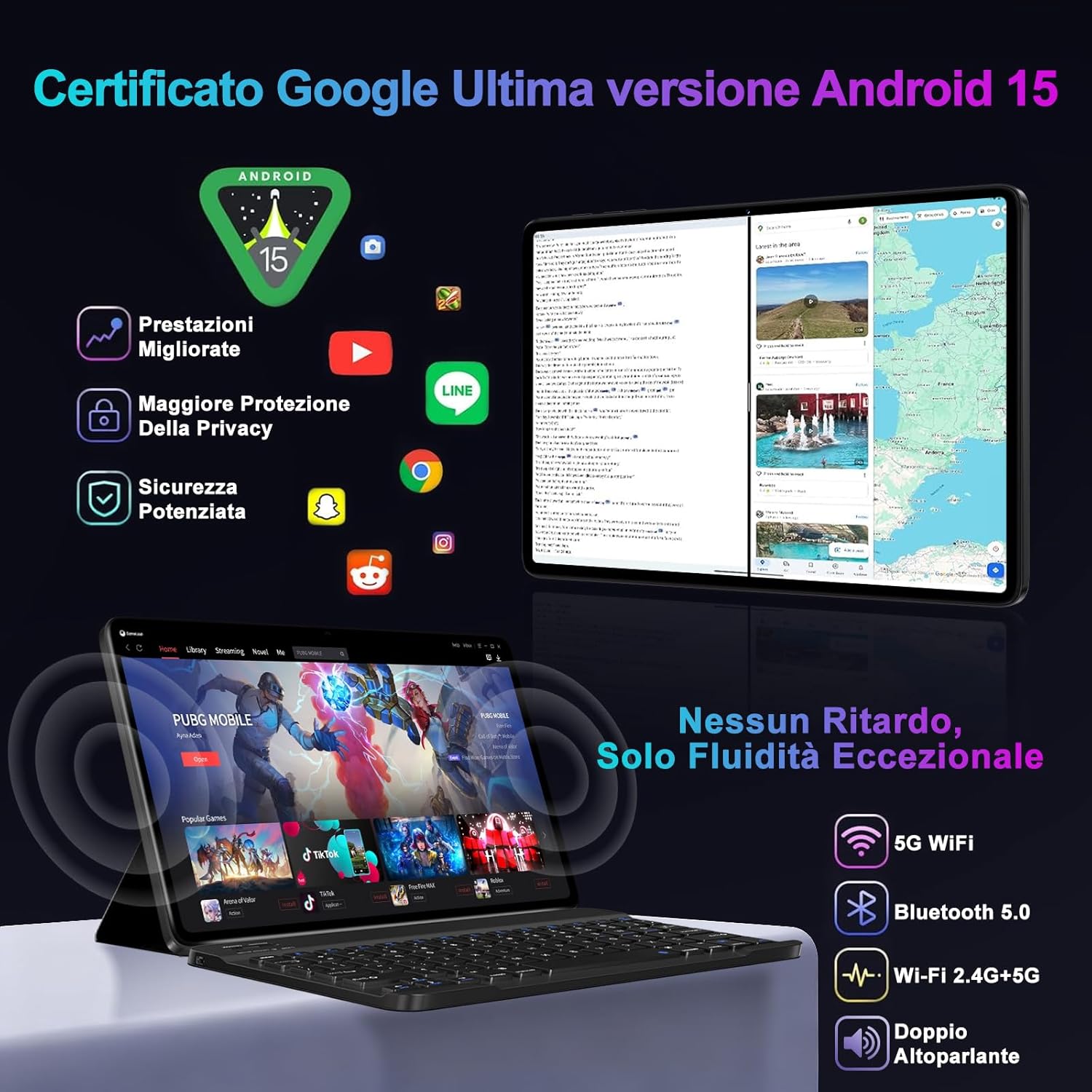Tablet Android 15 - 10 Pollici Octa-Core, Nero - immagine 3