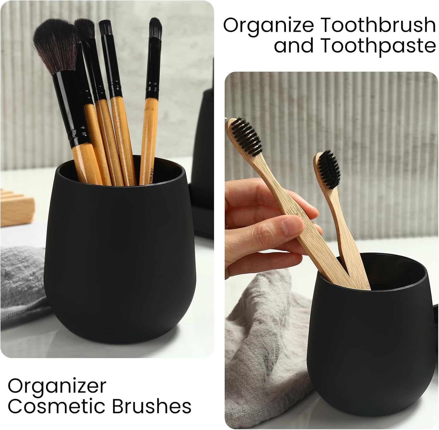 Set Bagno Nero - Dispenser Sapone, Portaspazzolino, Vassoio - immagine 5