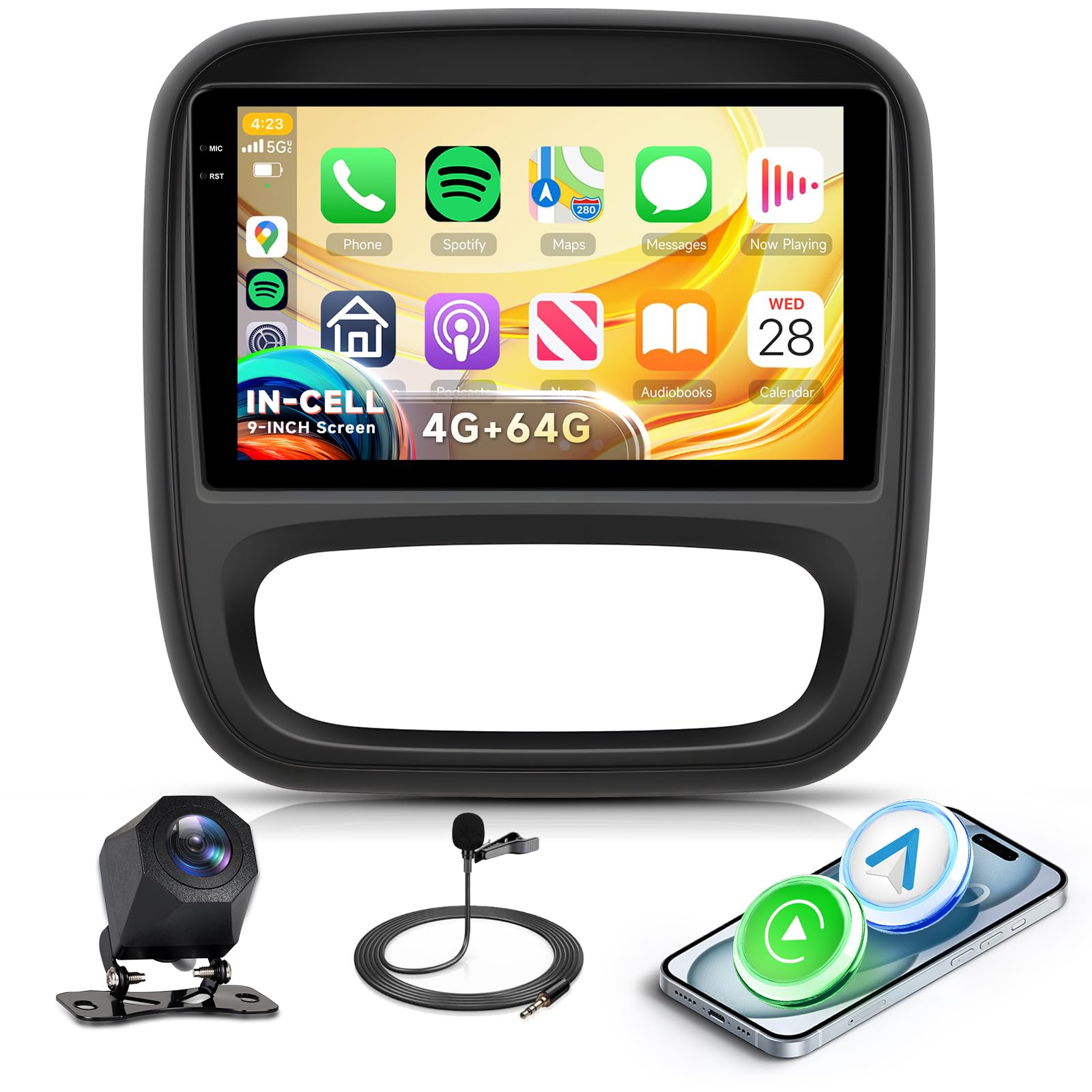 4G+64G Android Autoradio per Renault Trafic Opel Vivaro B FIAT Talento Nissan NV300 9" Schermo IN-Cell con Carplay Android Auto Senza Fili Mirror Link Navi GPS Bluetooth WiFi FM/RDS/EQ SWC Retrocamera