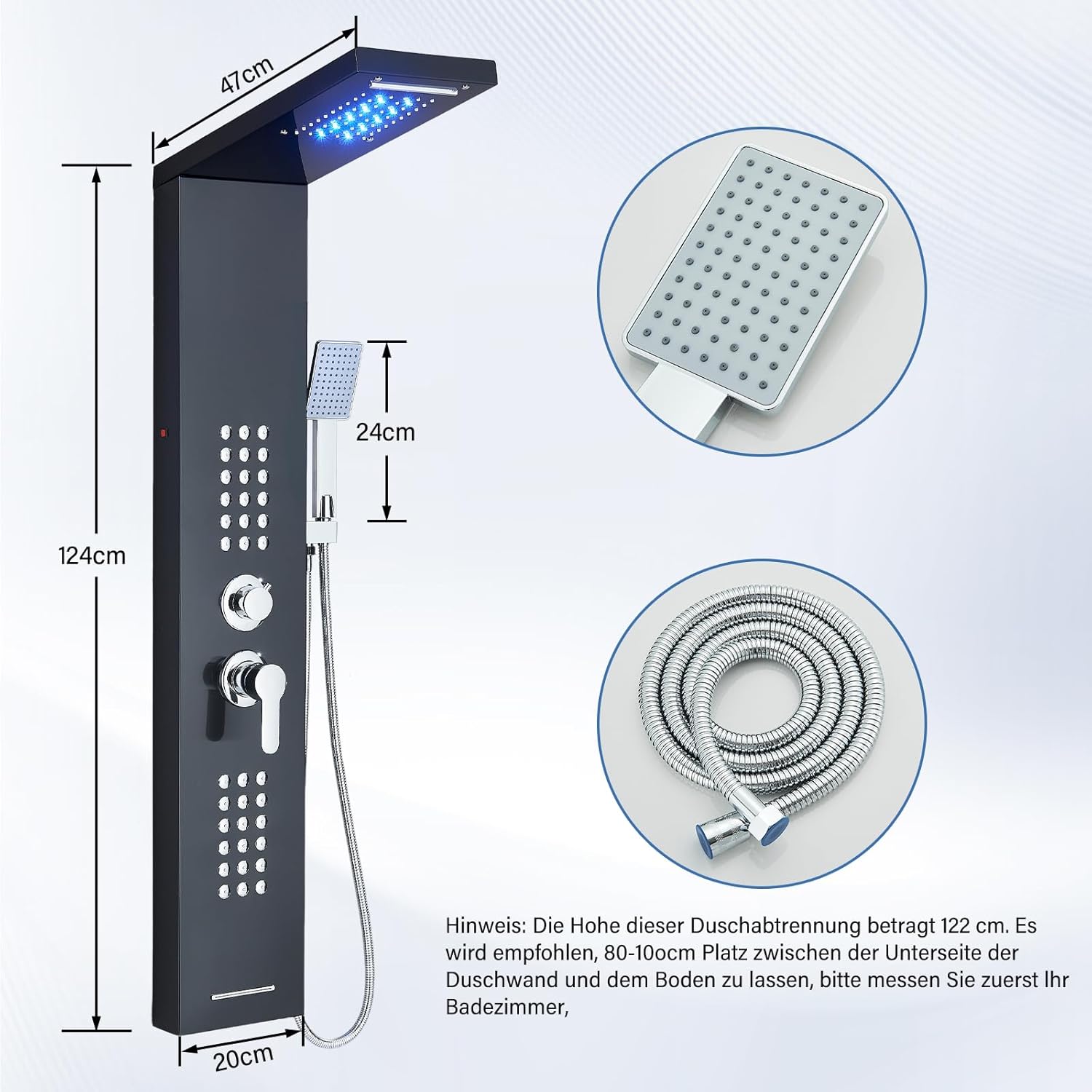 Colonna Doccia a LED con Miscelatore, 5 Modalità, Nero - immagine 2