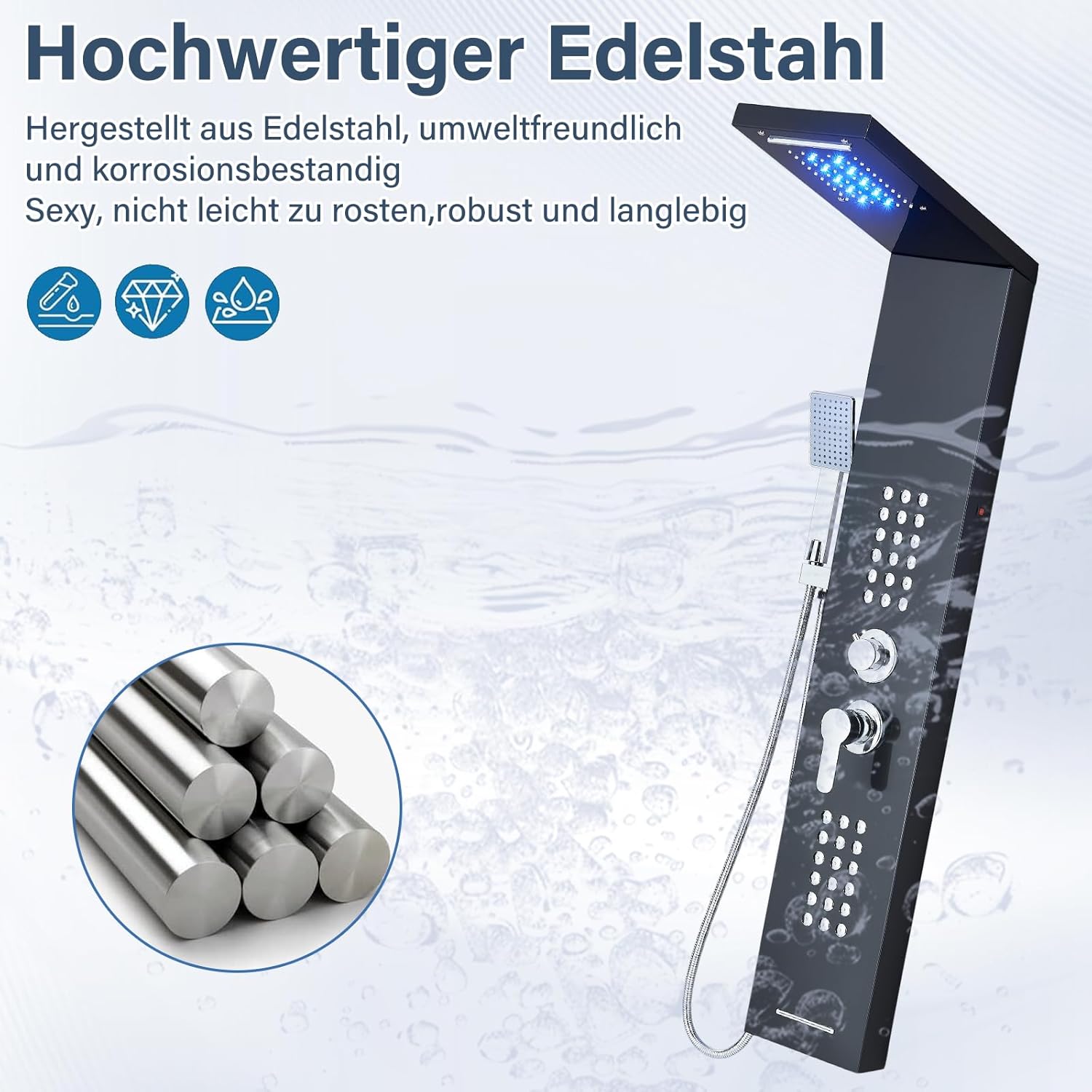 Colonna Doccia a LED con Miscelatore, 5 Modalità, Nero - immagine 5