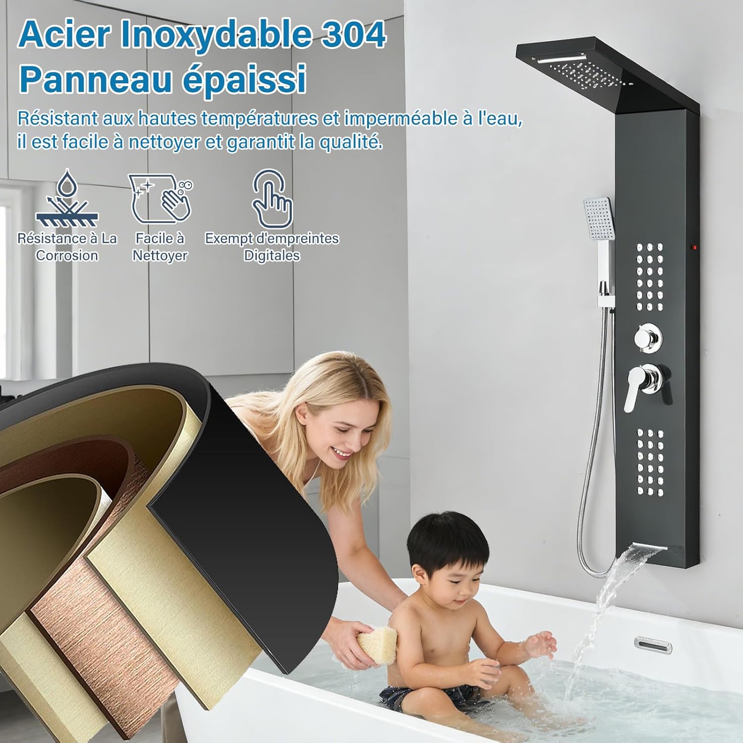 Colonna Doccia a LED con Miscelatore, 5 Modalità, Nero - immagine 6