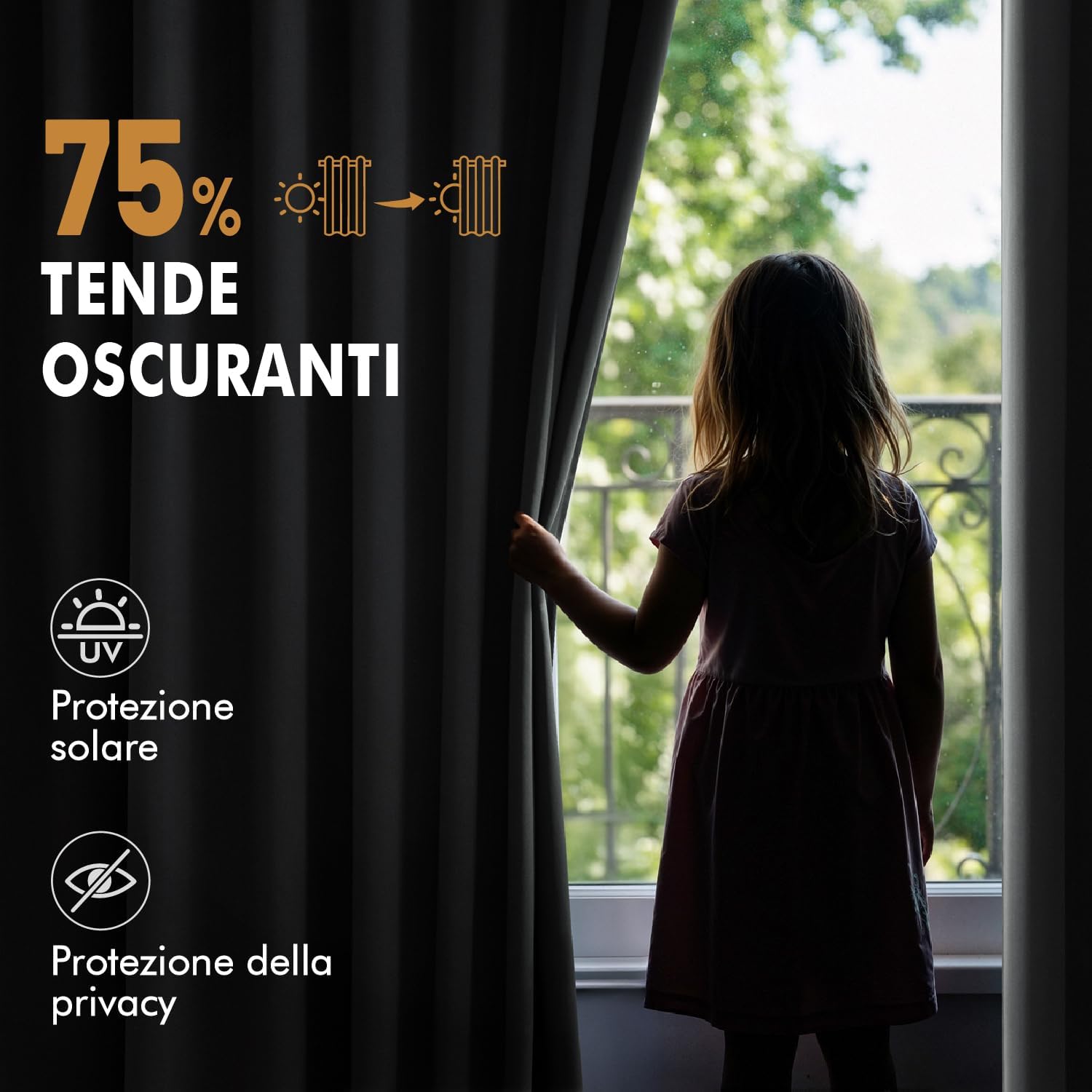 Miulee Tende da Sole per Esterno con Anelli, Grigio 132x275cm - immagine 2