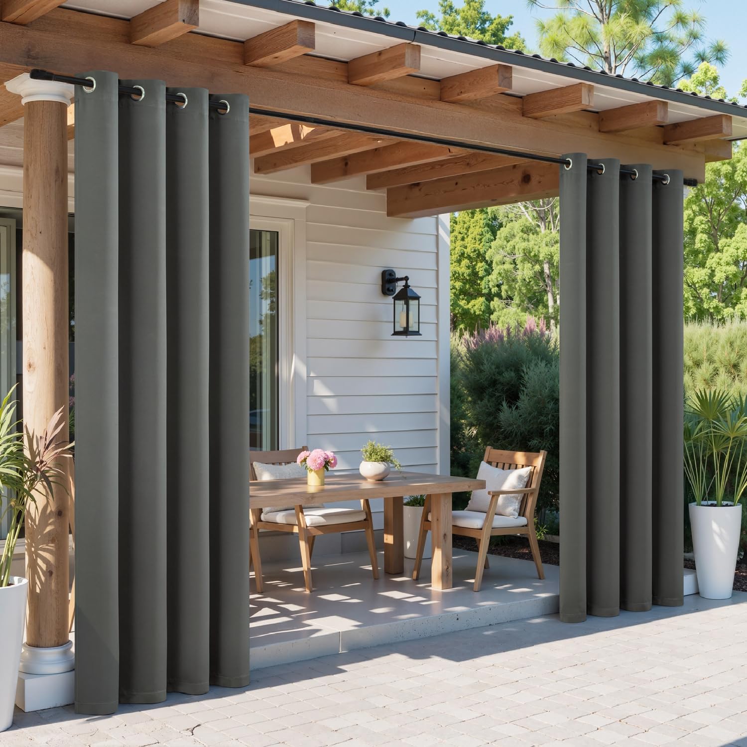 Miulee Tende da Sole per Esterno con Anelli, Grigio 132x275cm - immagine 4