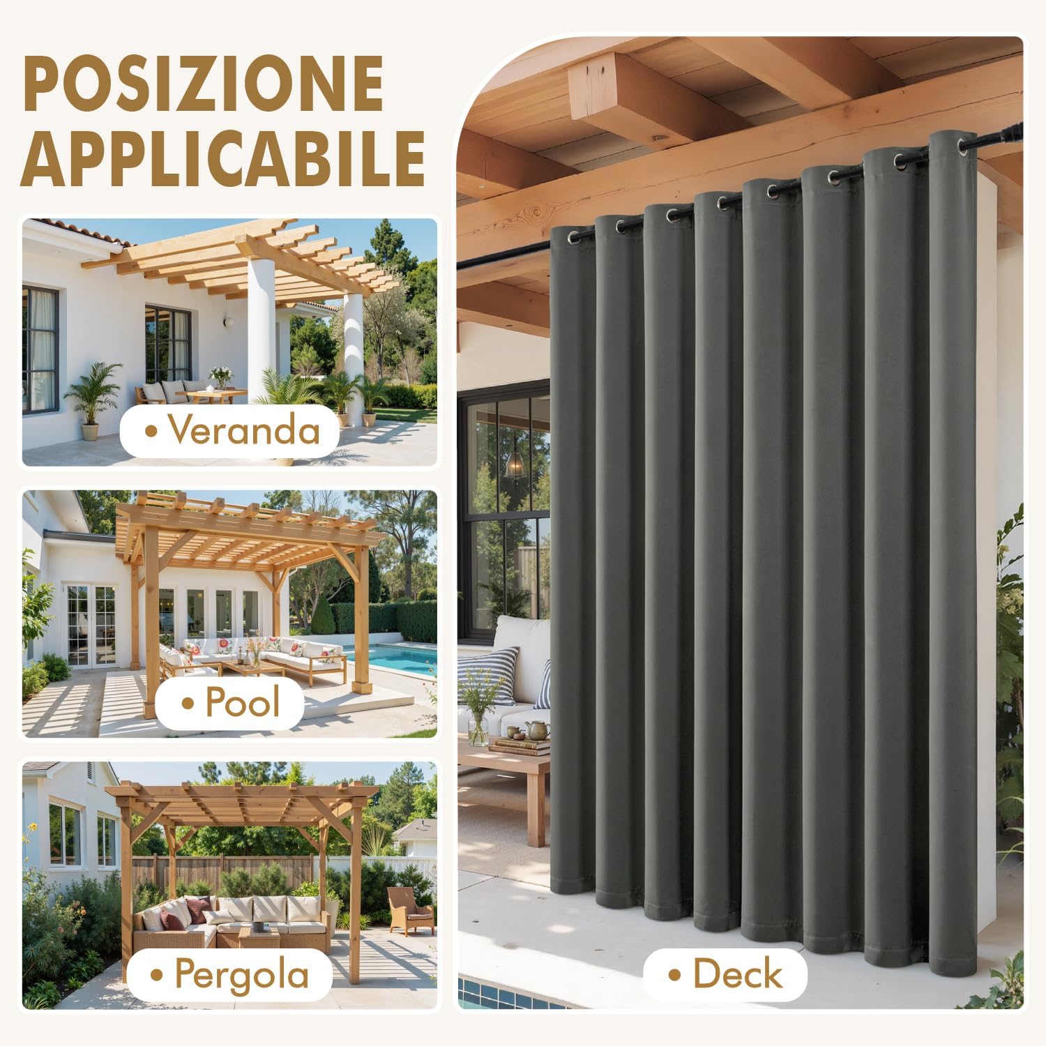 Miulee Tende da Sole per Esterno con Anelli, Grigio 132x275cm - immagine 5