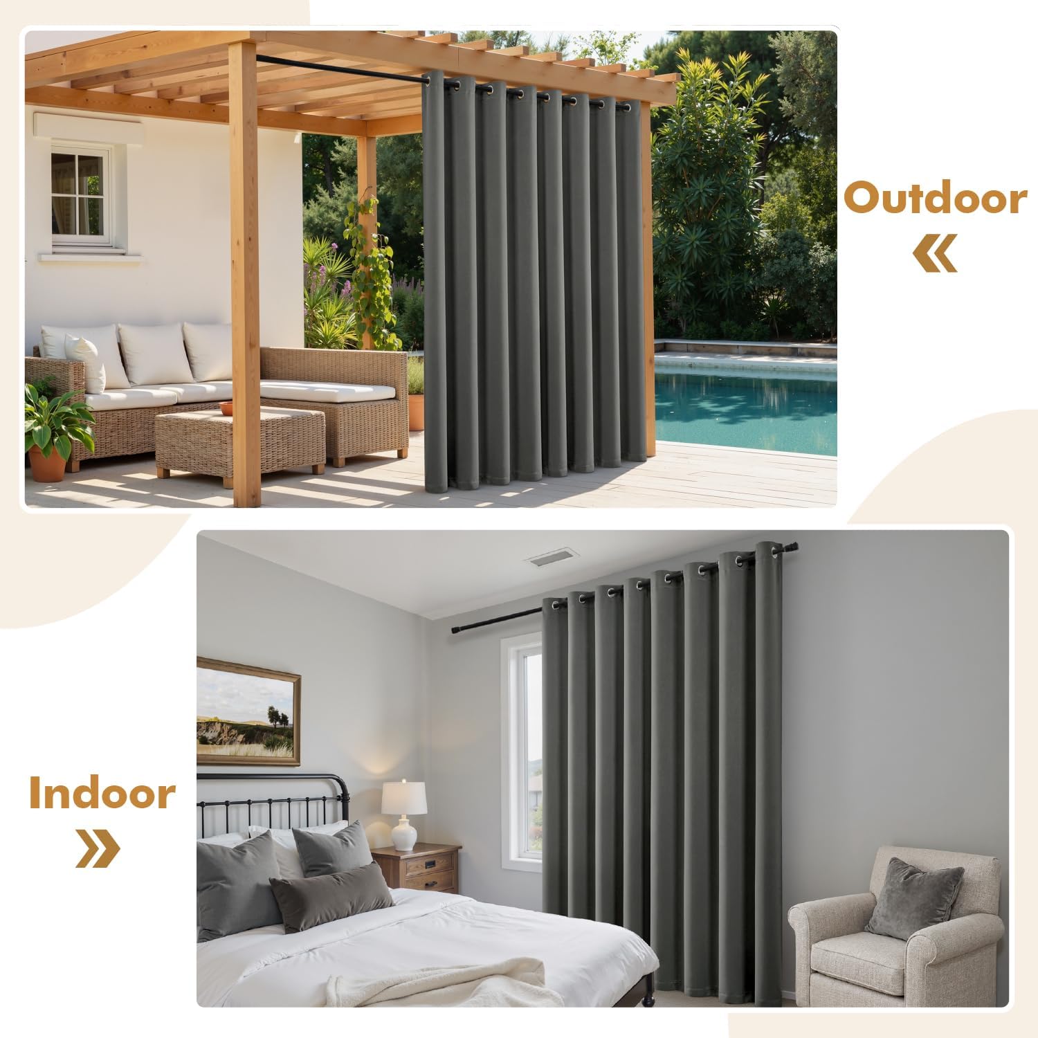 Miulee Tende da Sole per Esterno con Anelli, Grigio 132x275cm - immagine 6