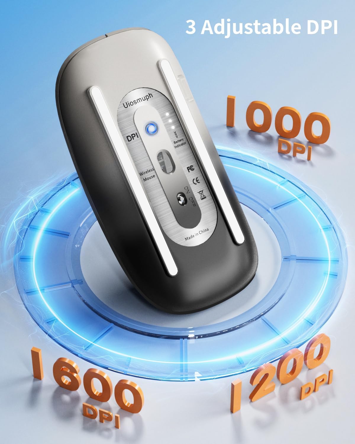 Uiosmuph G11 Mouse Wireless Ricaricabile, Grigio e Nero - immagine 4