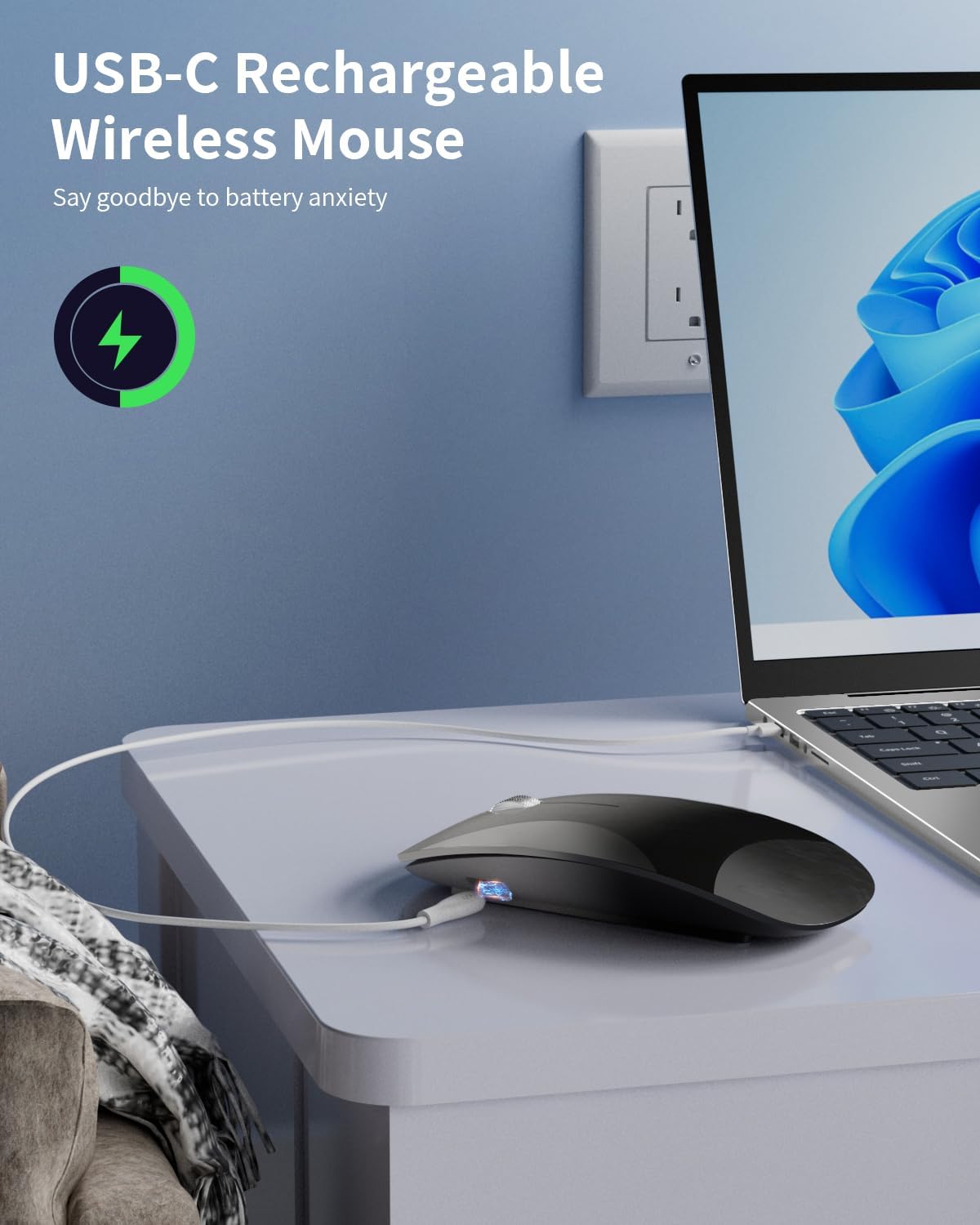 Uiosmuph G11 Mouse Wireless Ricaricabile, Grigio e Nero - immagine 5