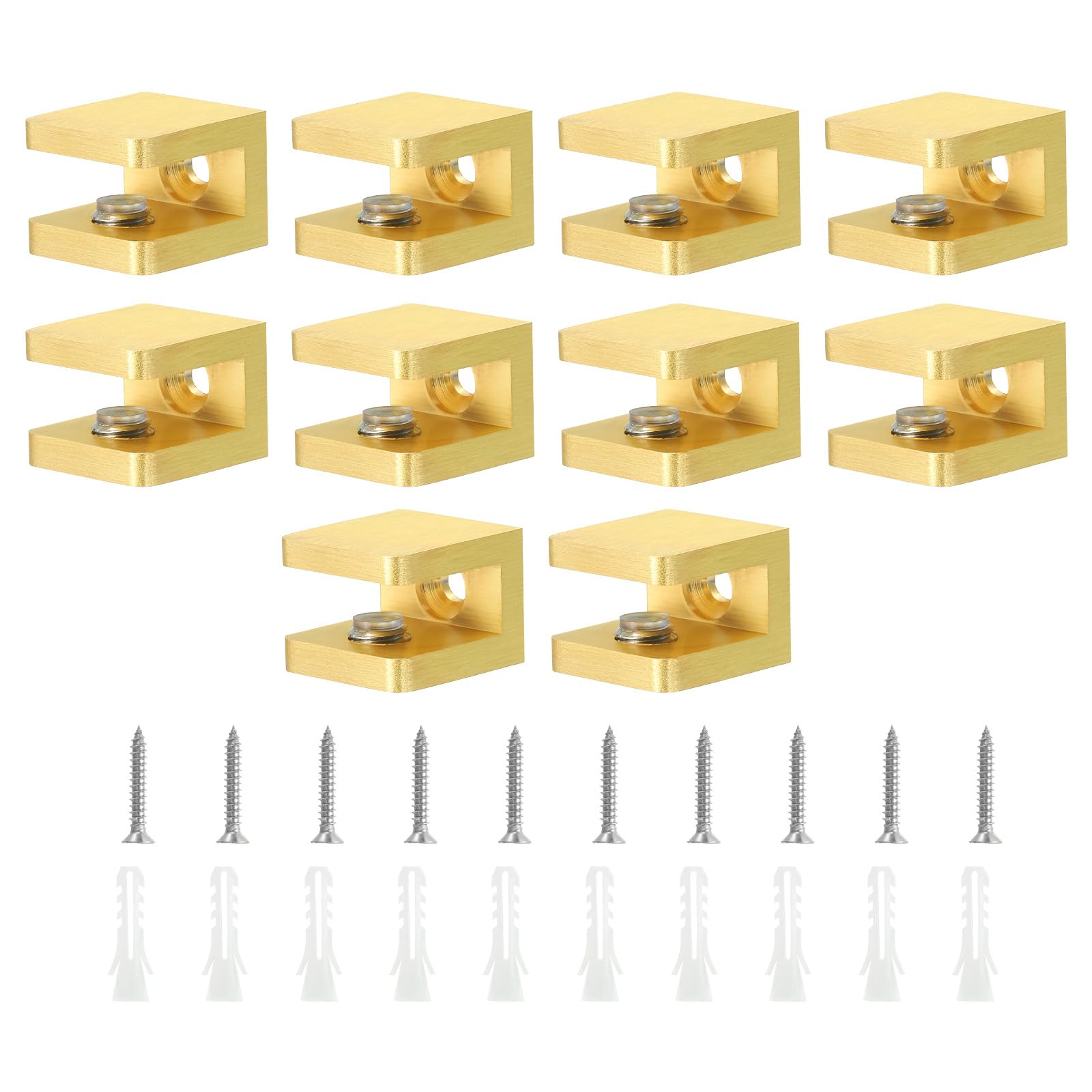QUARKZMAN Morsetto per Ripiano in Vetro, 10pz Porta Clip in Vetro Regolabile Oro, Staffa di Supporto Morsetto a U per Pannello Fisso 5-8mm