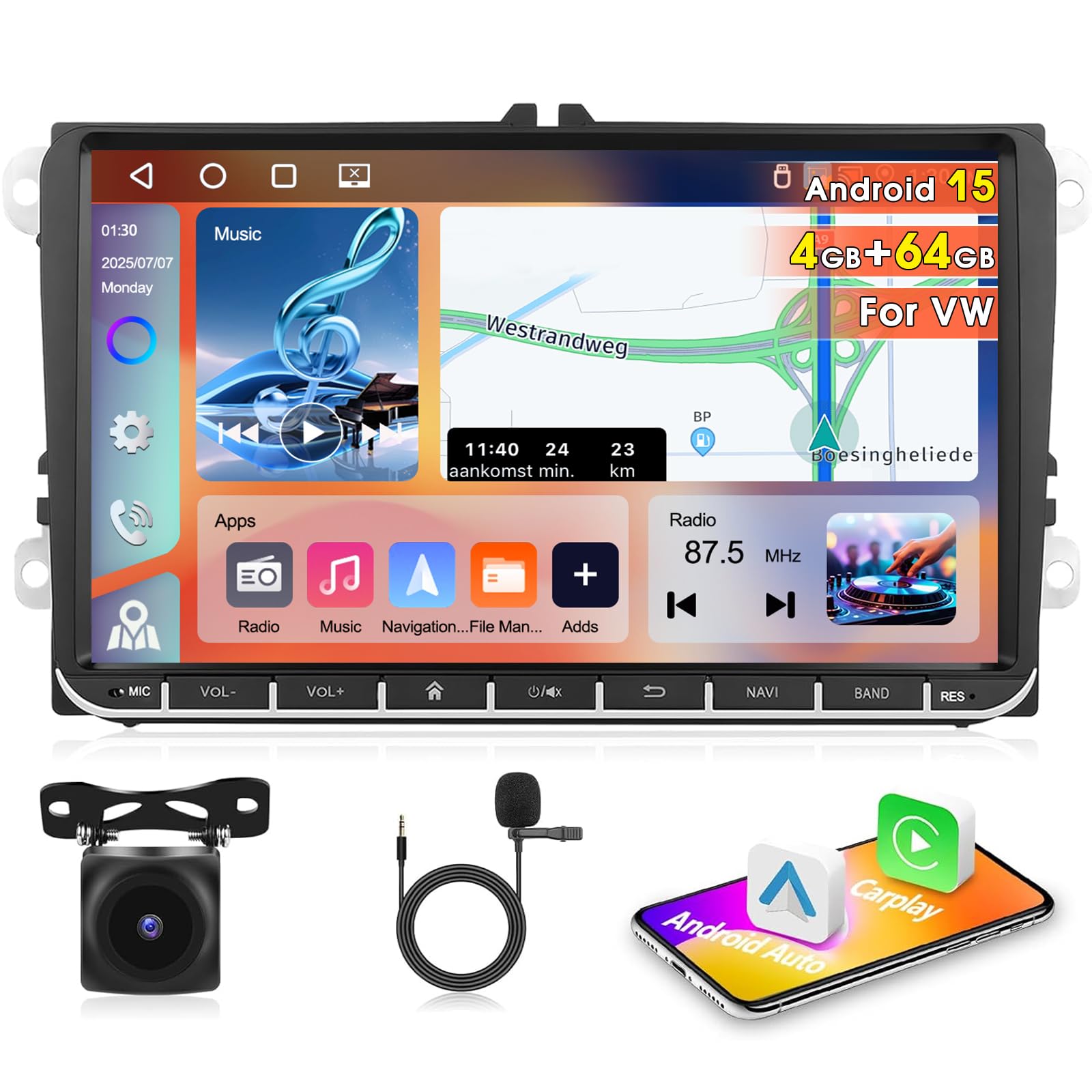 Motorsi Autoradio Android 15.0 per VW/Seat/Skoda