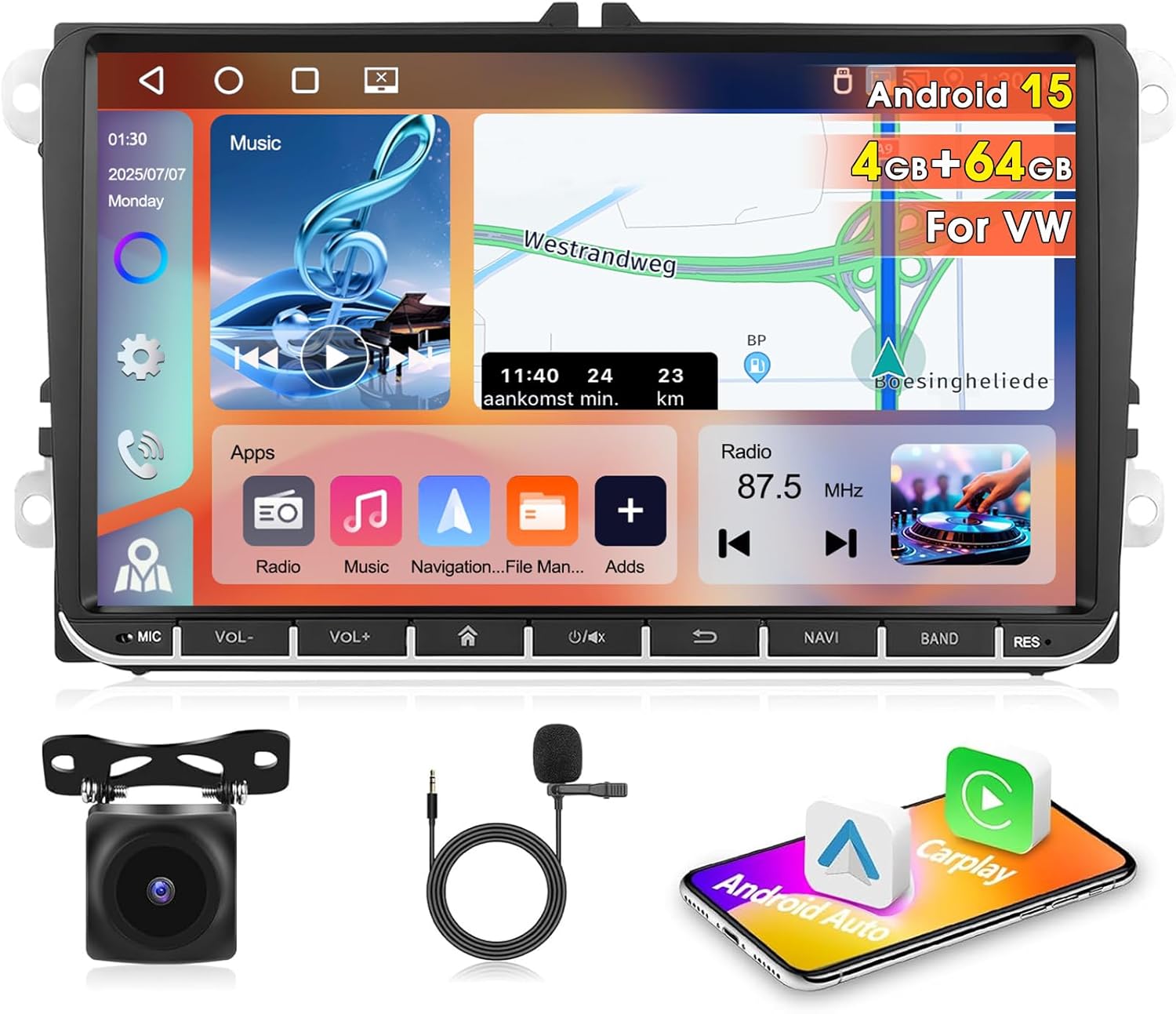 Motorsi Autoradio Android 15.0 per VW/Seat/Skoda - immagine 1