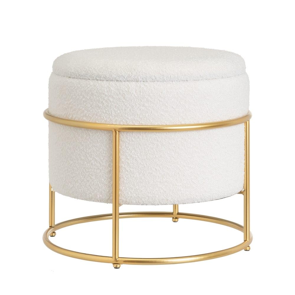 Pouf arcon in tessuto, MDF e metallo in grezzo e oro