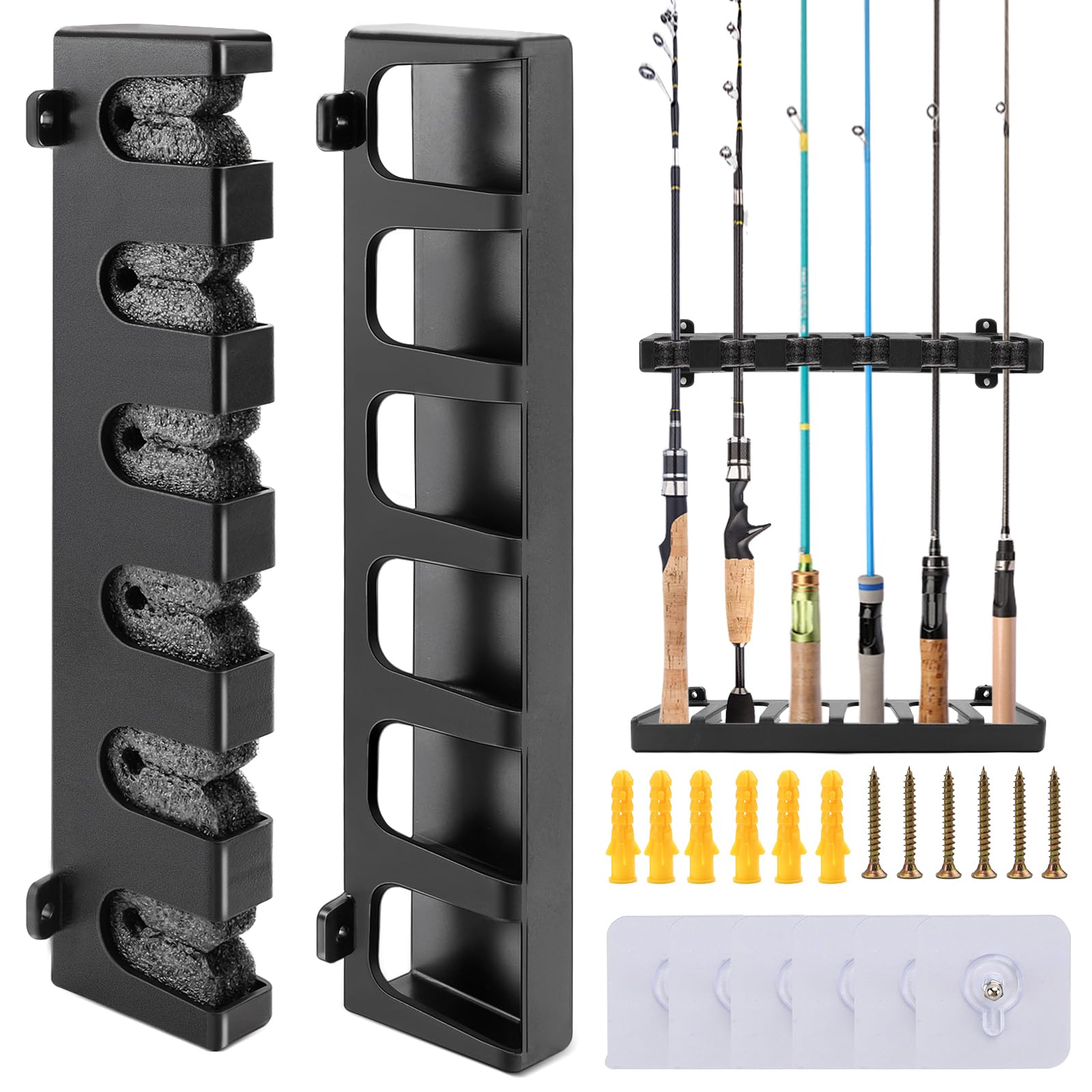 KOUHA Porta Canne da Pesca da Muro Portacanne da Parete Portacanne Parete Supporti Supporto per Canne da Pesca Fishing Rod Holder per Garage Cabina Seminterrato 6 Combo