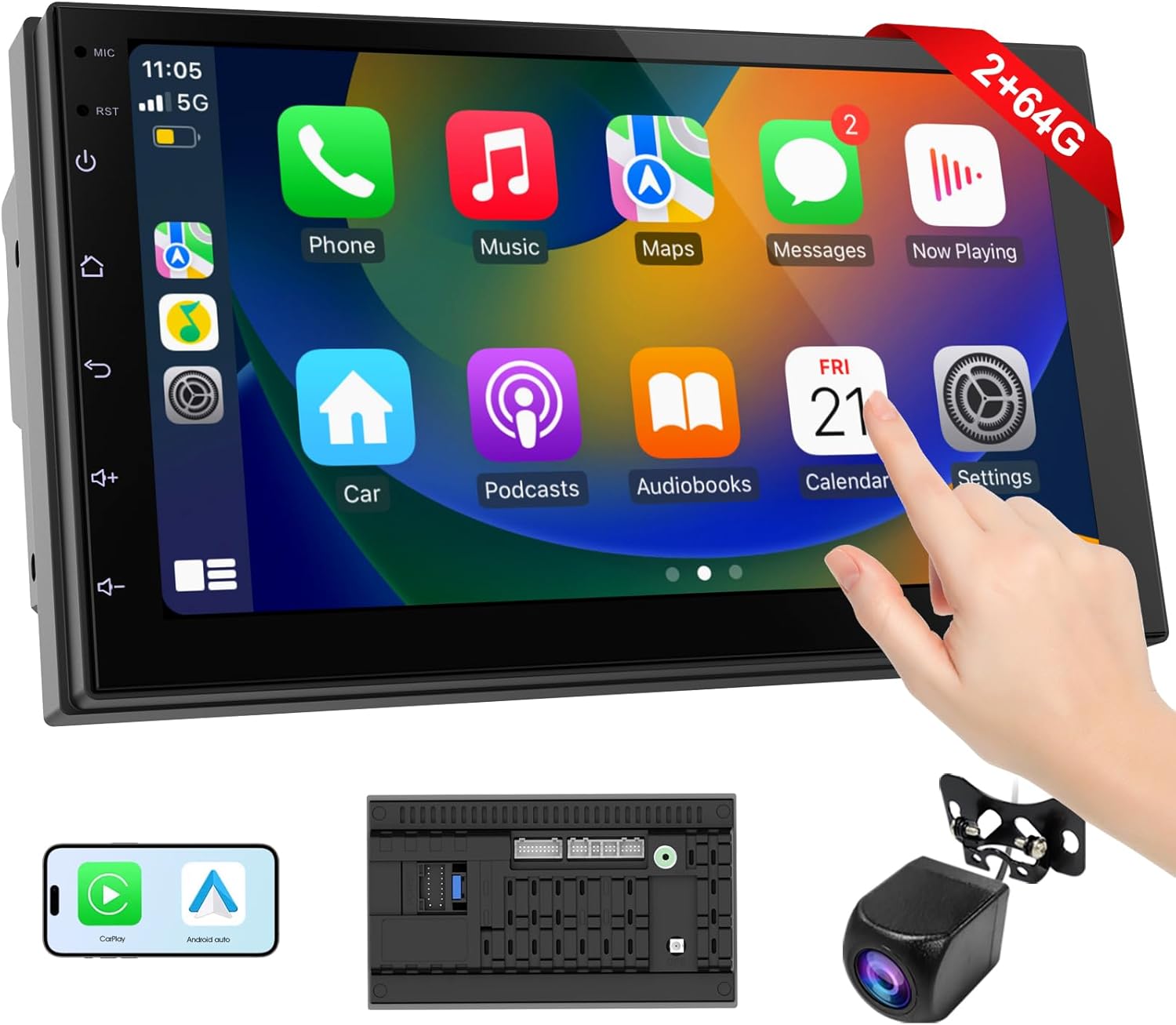 Haudio Autoradio 2 DIN CarPlay Wireless & Android Auto 7" - immagine 2