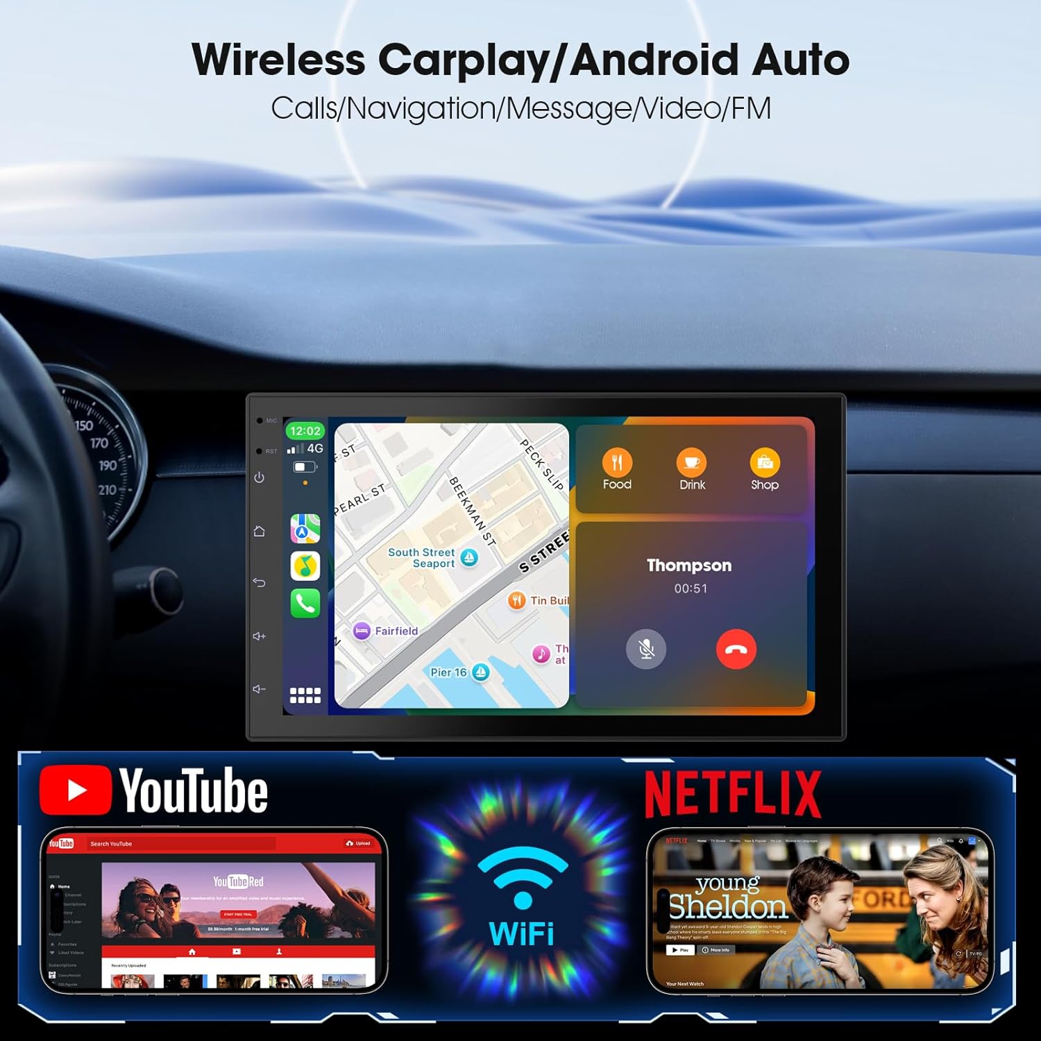 Haudio Autoradio 2 DIN CarPlay Wireless & Android Auto 7" - immagine 5