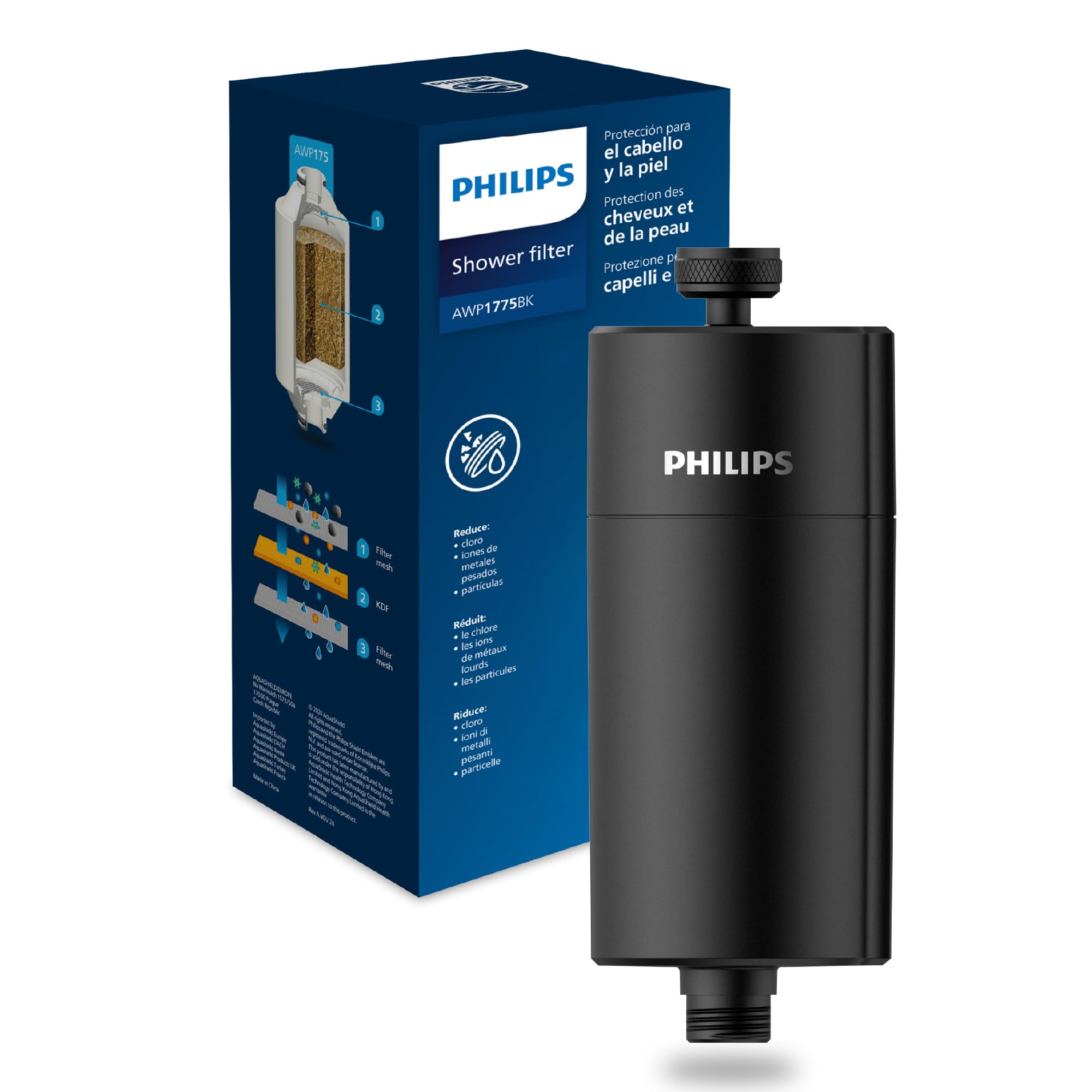 Philips Filtro Doccia Water In-Line 50.000L, Nero