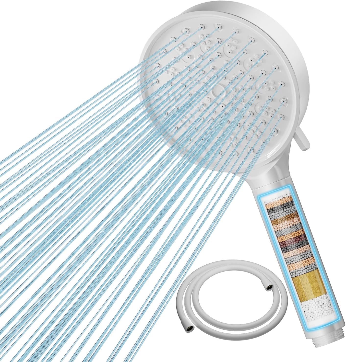 Cobbe Soffione Doccia con Filtro e Tubo, Bianco