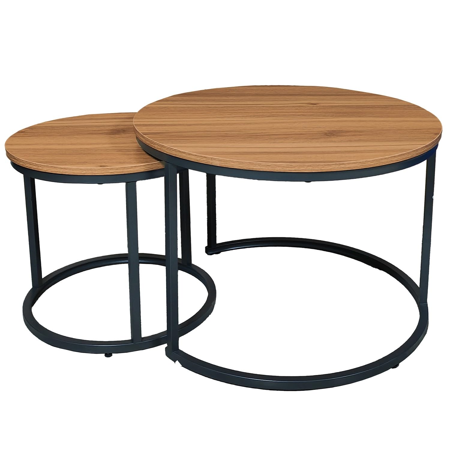 DRW Set di 2 tavolini in legno e metallo in naturale e nero 60x60x45 cm