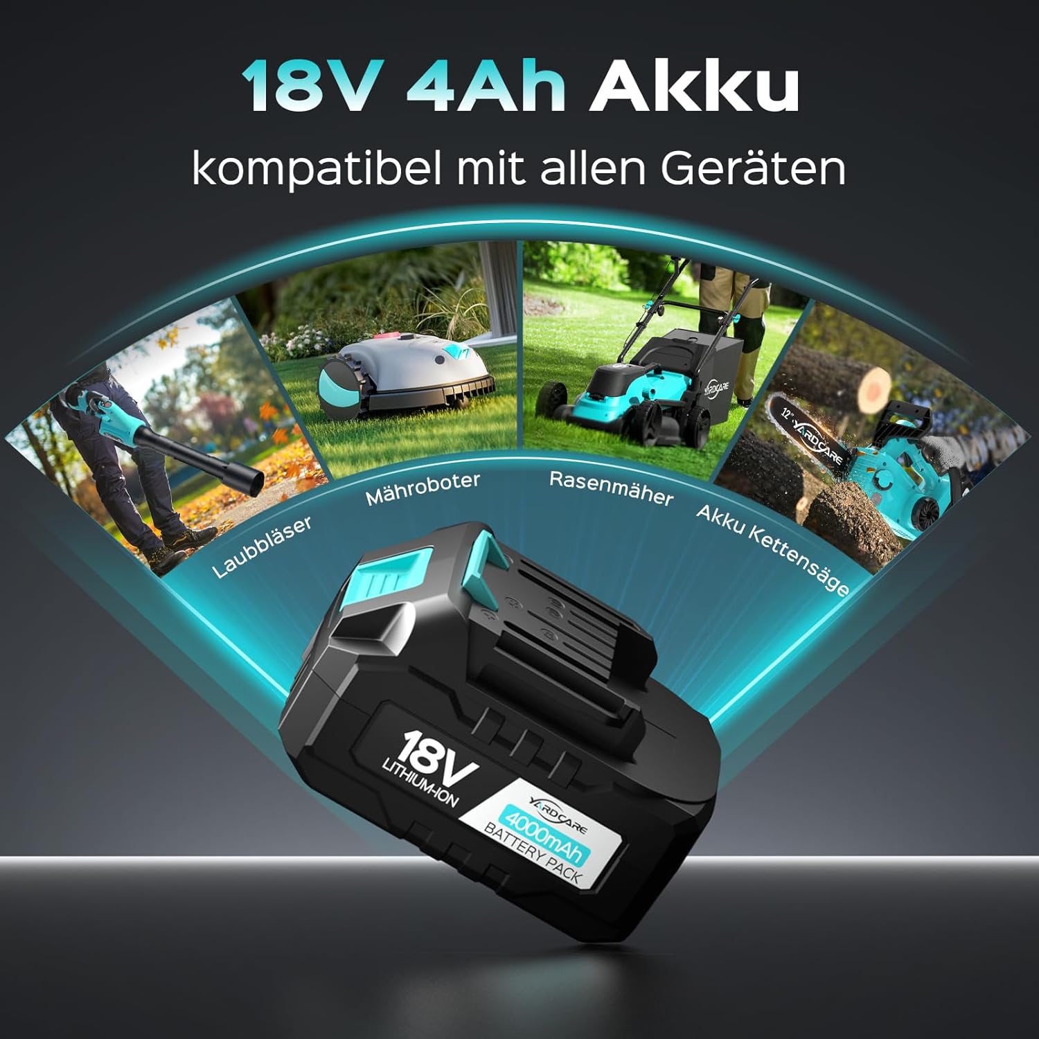 Yardcare Batteria Ioni di Litio 18V 4,0Ah Nero/Blu - immagine 2