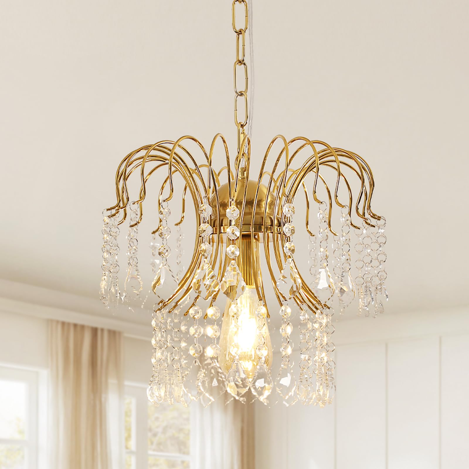 Daxgd Lampadario in Cristallo a Goccia, Dorato