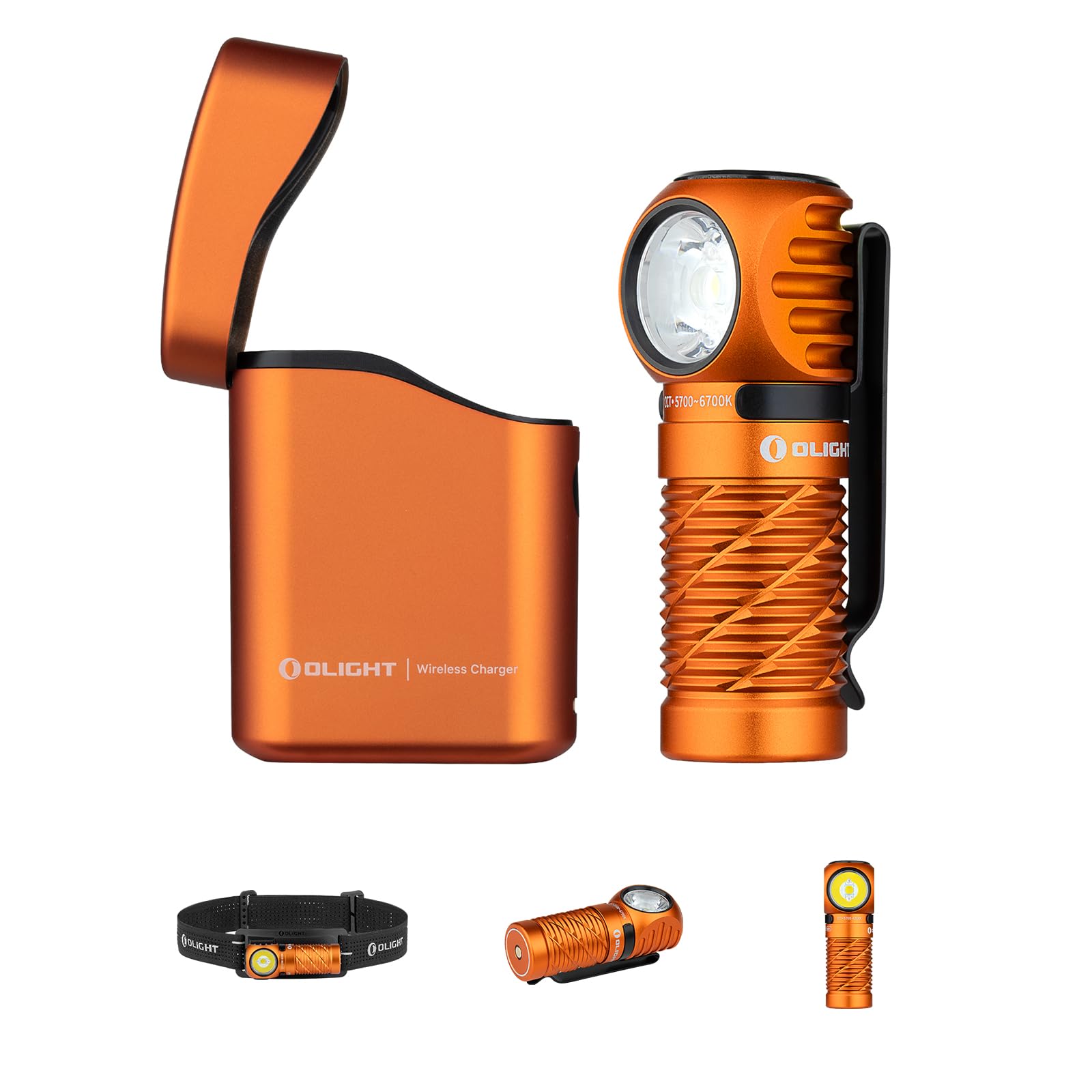OLIGHT Perun 3 Mini Kit Lampada Frontale 1250 Lumen, Torcia Ricaricabile con Powerbank 5000mAh Portata 155m IPX8 5 Modalità Luce Ideale per Outdoor Trekking e Lavoro (Arancione)
