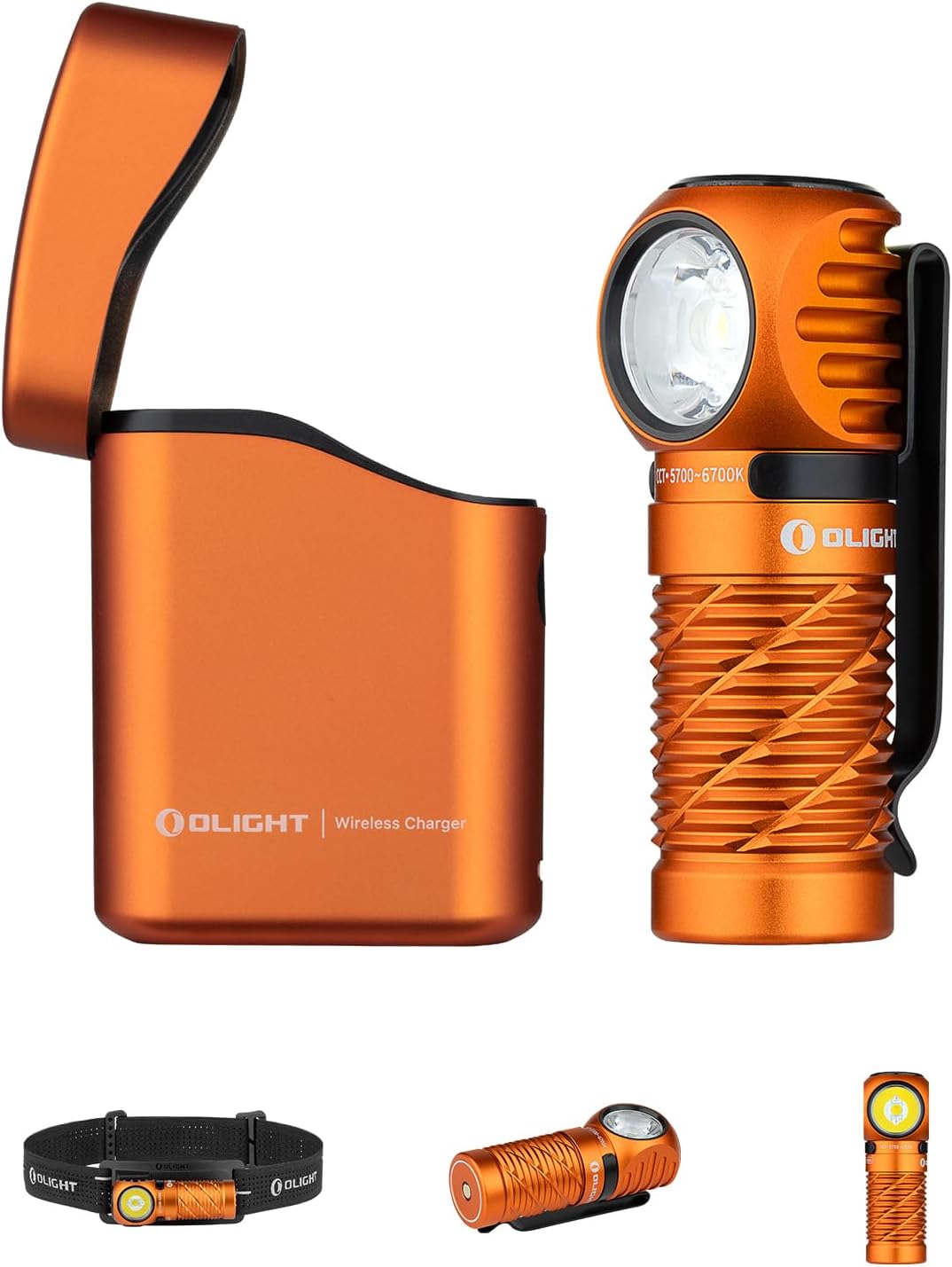 OLIGHT Perun 3 Mini Kit Lampada Frontale 1250 Lumen, Torcia Ricaricabile con Powerbank 5000mAh Portata 155m IPX8 5 Modalità Luce Ideale per Outdoor Trekking e Lavoro (Arancione) - immagine 1
