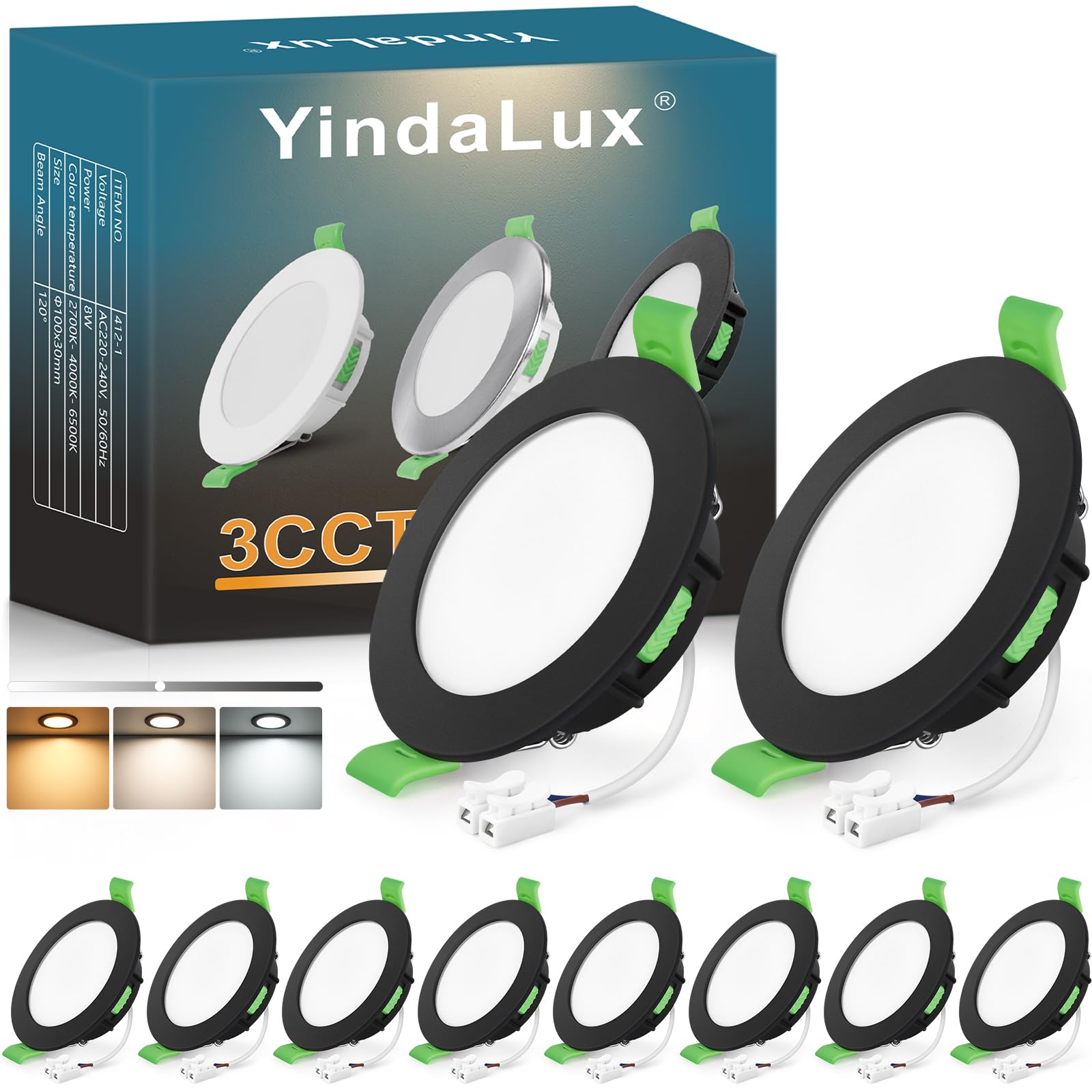 Yindalux Faretti LED da Incasso per Cartongesso 8W, Nero (Set 10)