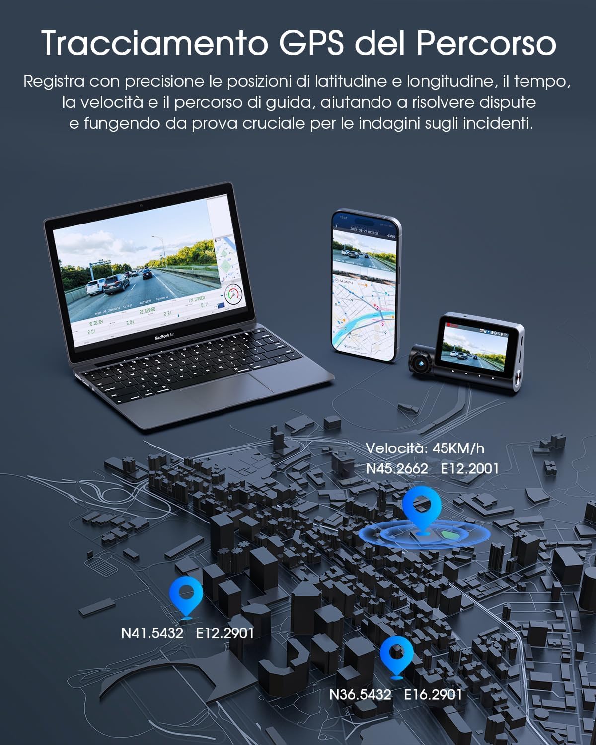 Avylet Dash Cam Auto 5K 3 Canali con Wi-Fi e GPS - immagine 5