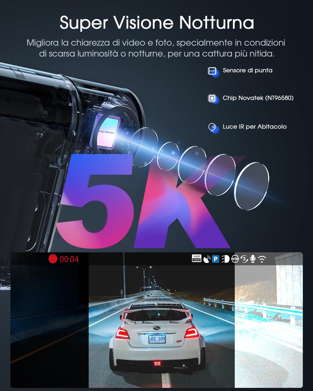 Avylet Dash Cam Auto 5K 3 Canali con Wi-Fi e GPS - immagine 6