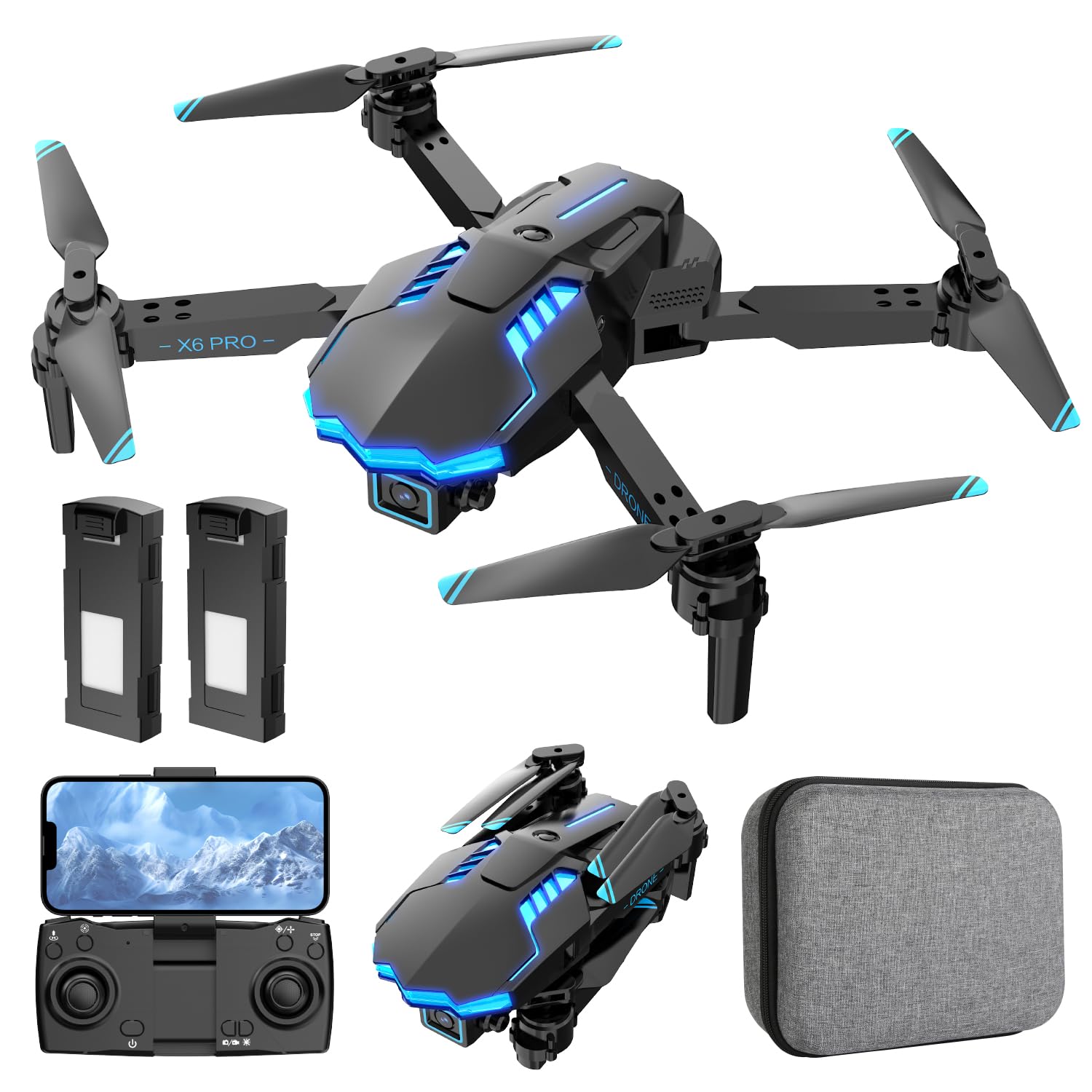 Drone con Telecamera 1080P Pieghevole Drone RC Quadcopter Telecomandati Droni per Principianti e Bambini/Adulti, Giocattoli Regalo per Ragazzo e Uomo (Black)