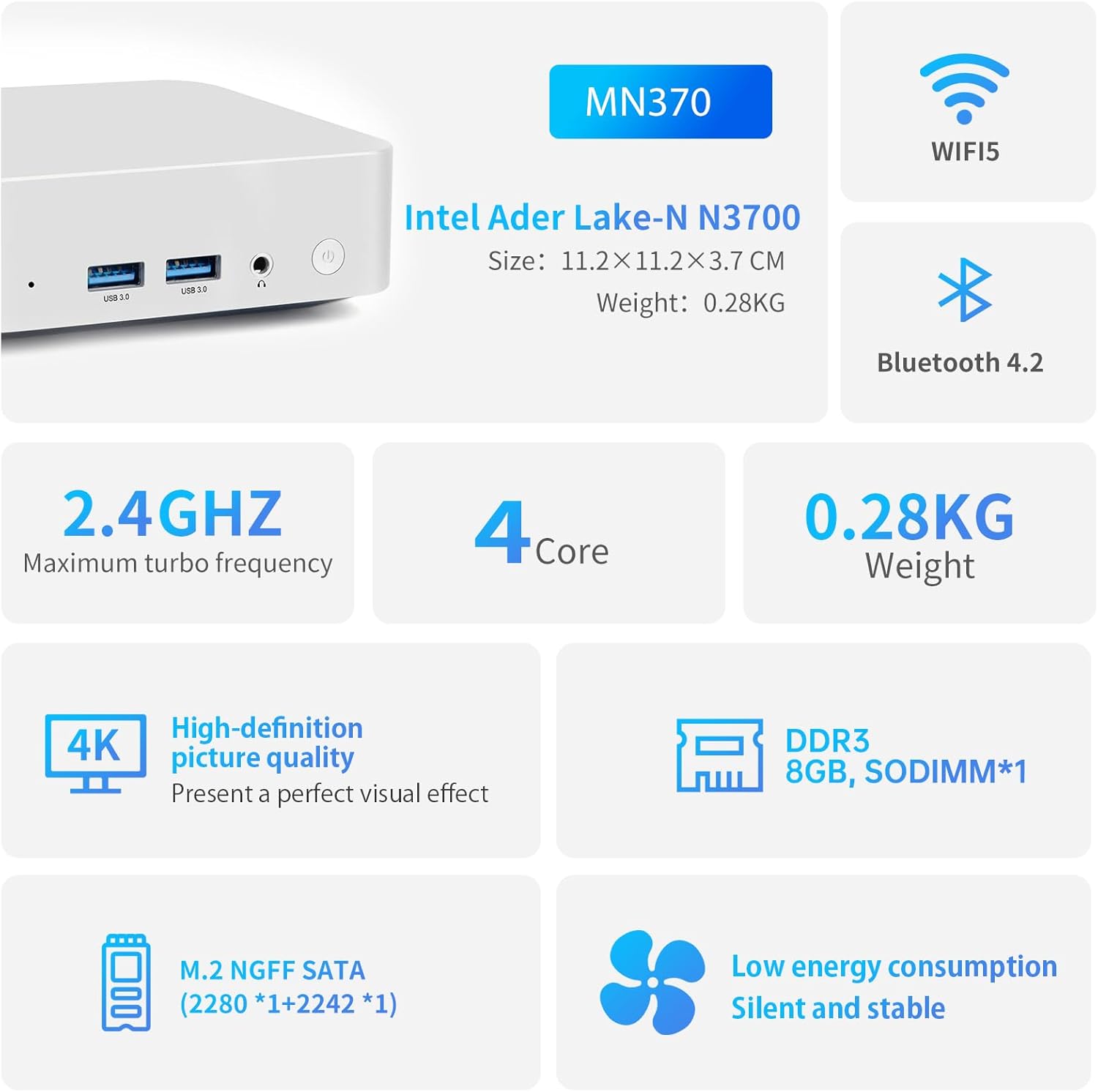 Mini PC N3700 8GB RAM 128GB SSD Win10 - immagine 3