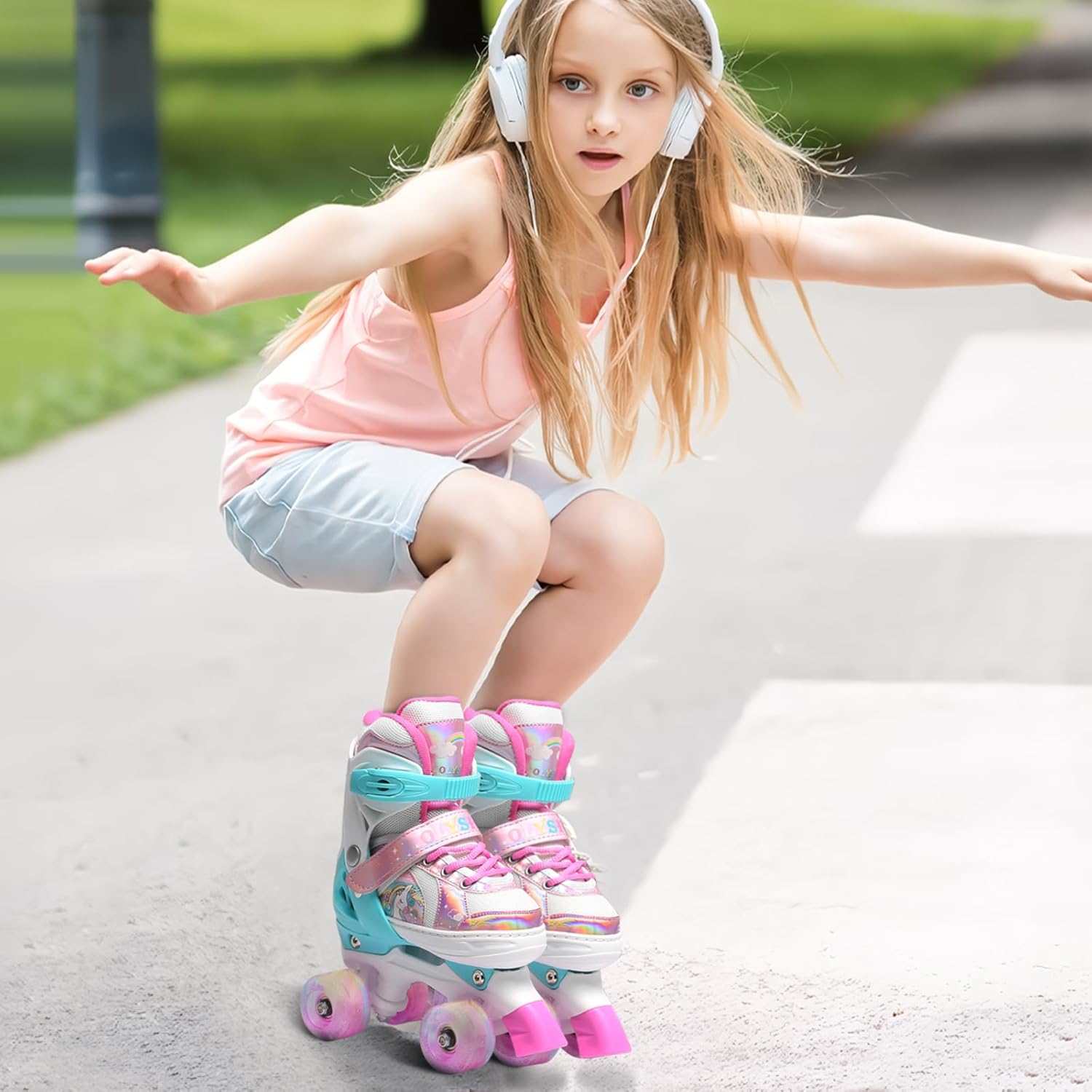 Olyspm Pattini a Rotelle Bambina 4 Ruote Lampeggianti - immagine 2