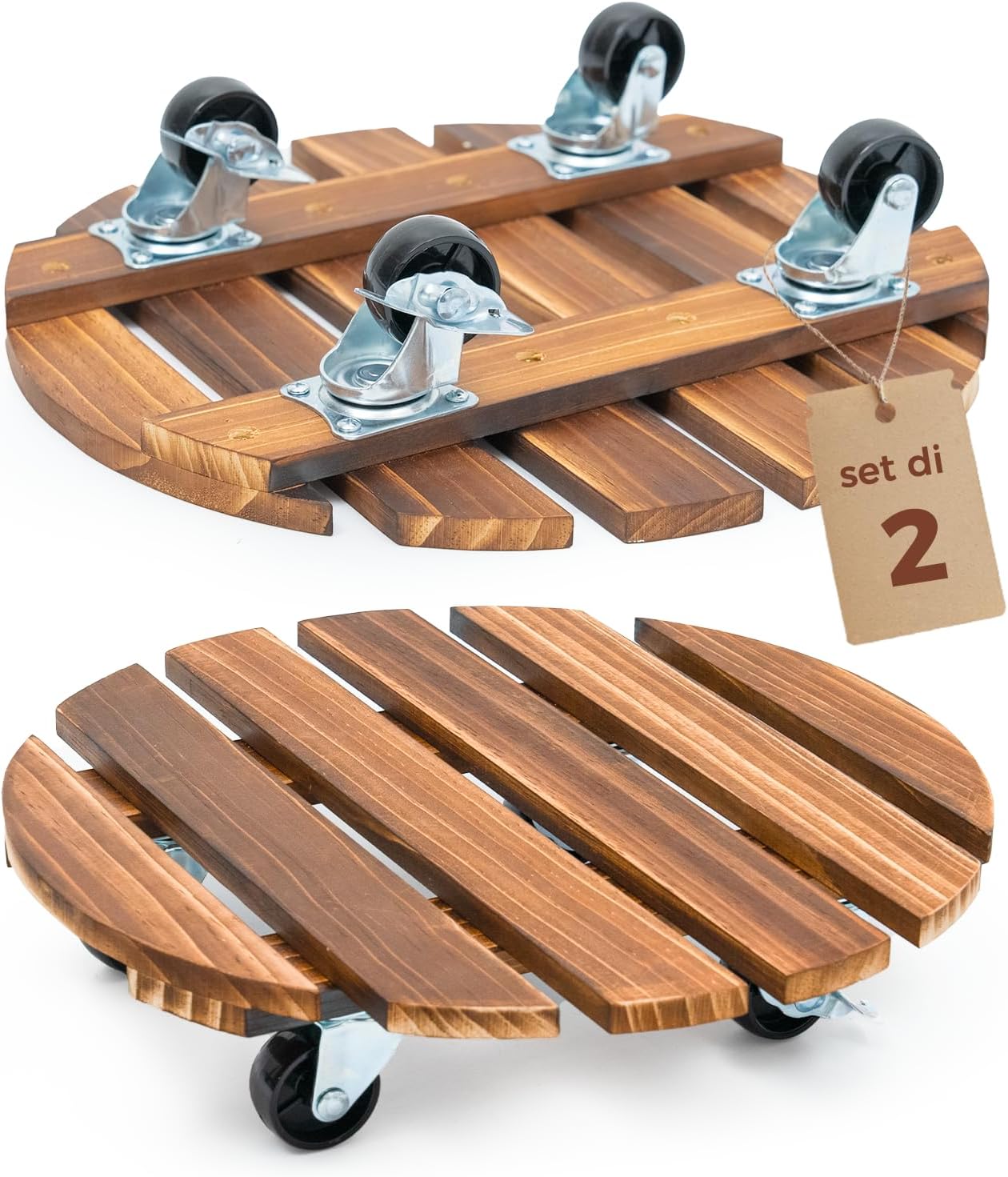 Bamworld Porta Piante da Interno con Ruote - Set 2 - immagine 1