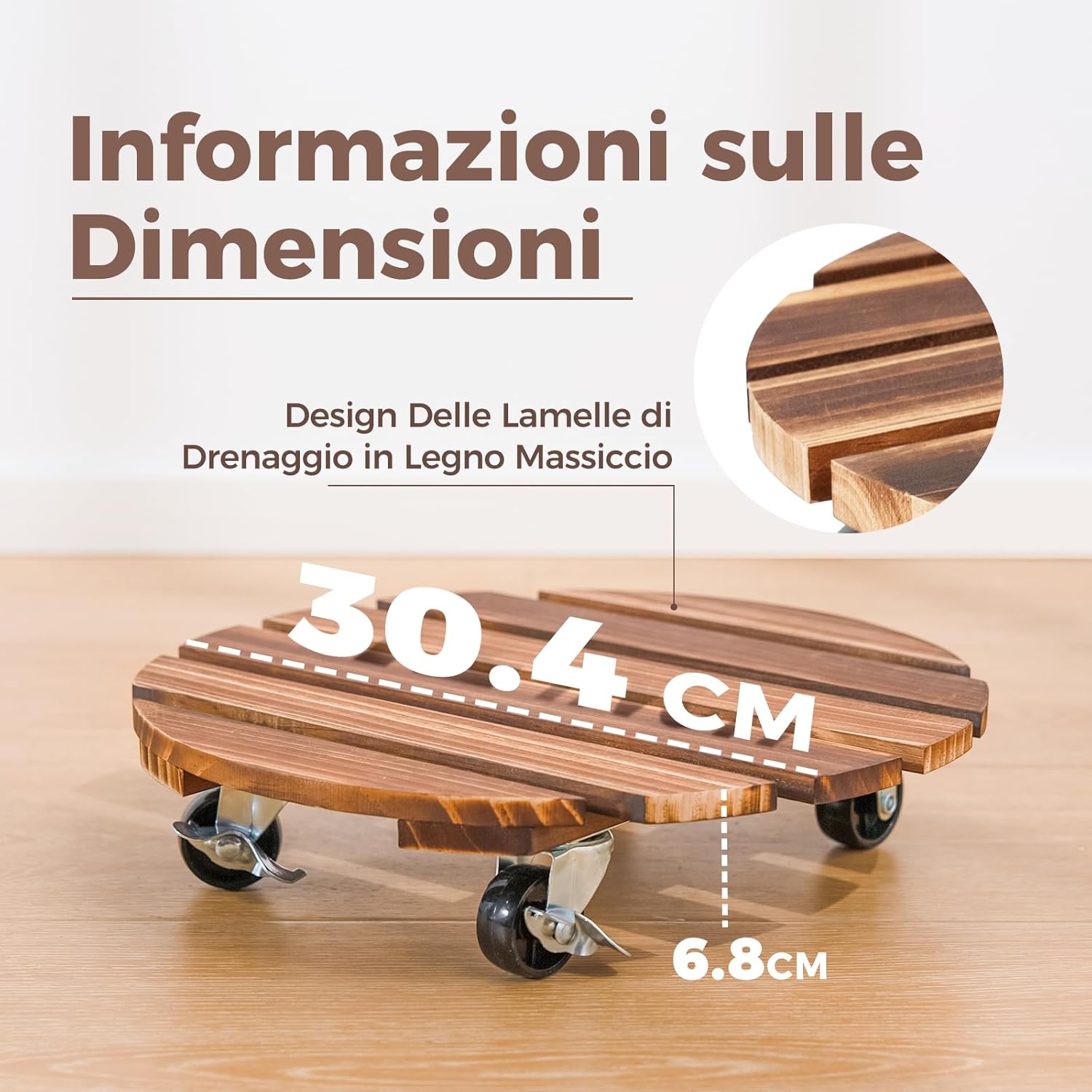 Bamworld Porta Piante da Interno con Ruote - Set 2 - immagine 5