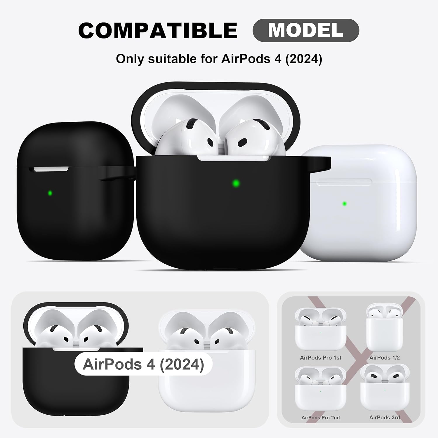 R-fun Custodia Morbida Silicone per Airpods 4th, Nero - immagine 4