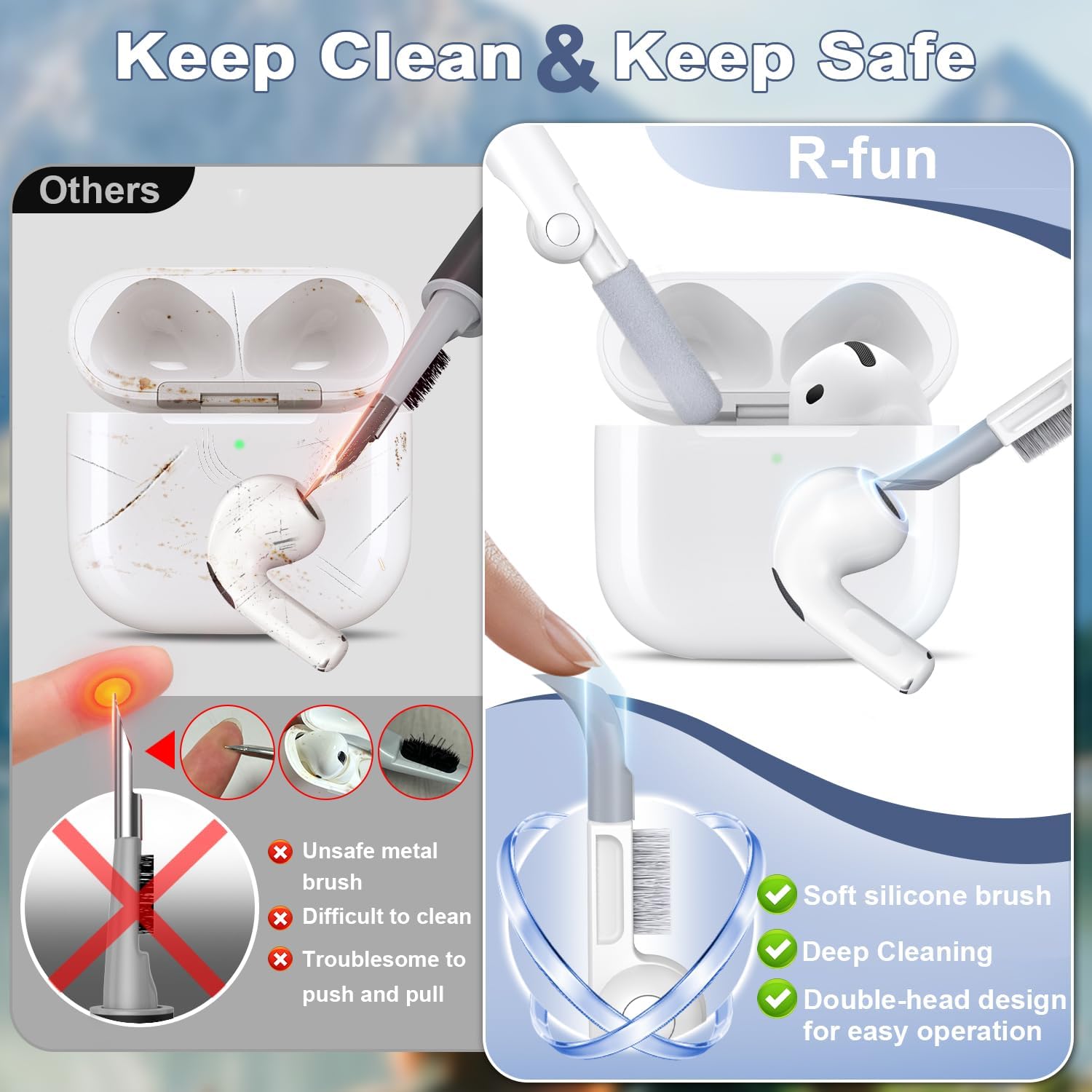 R-fun Custodia Morbida Silicone per Airpods 4th, Nero - immagine 5