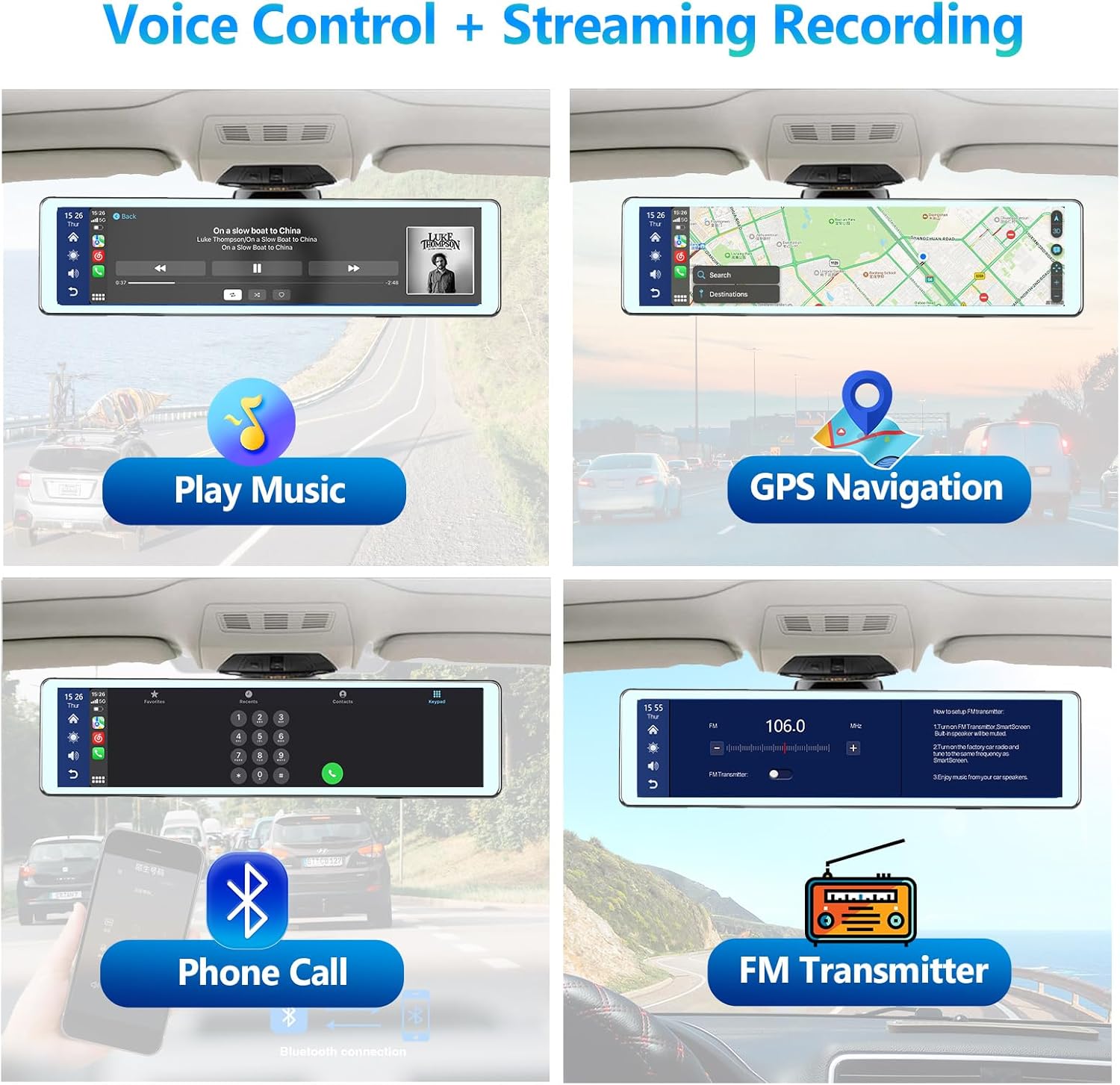 Podofo Specchio Telecamera Auto 11,26" IPS Touchscreen - immagine 3