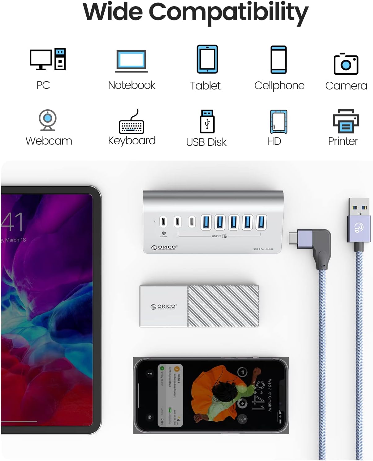 Orico USB C 3.2 Gen 2 Hub a 7 Porte 10 Gbps - immagine 7