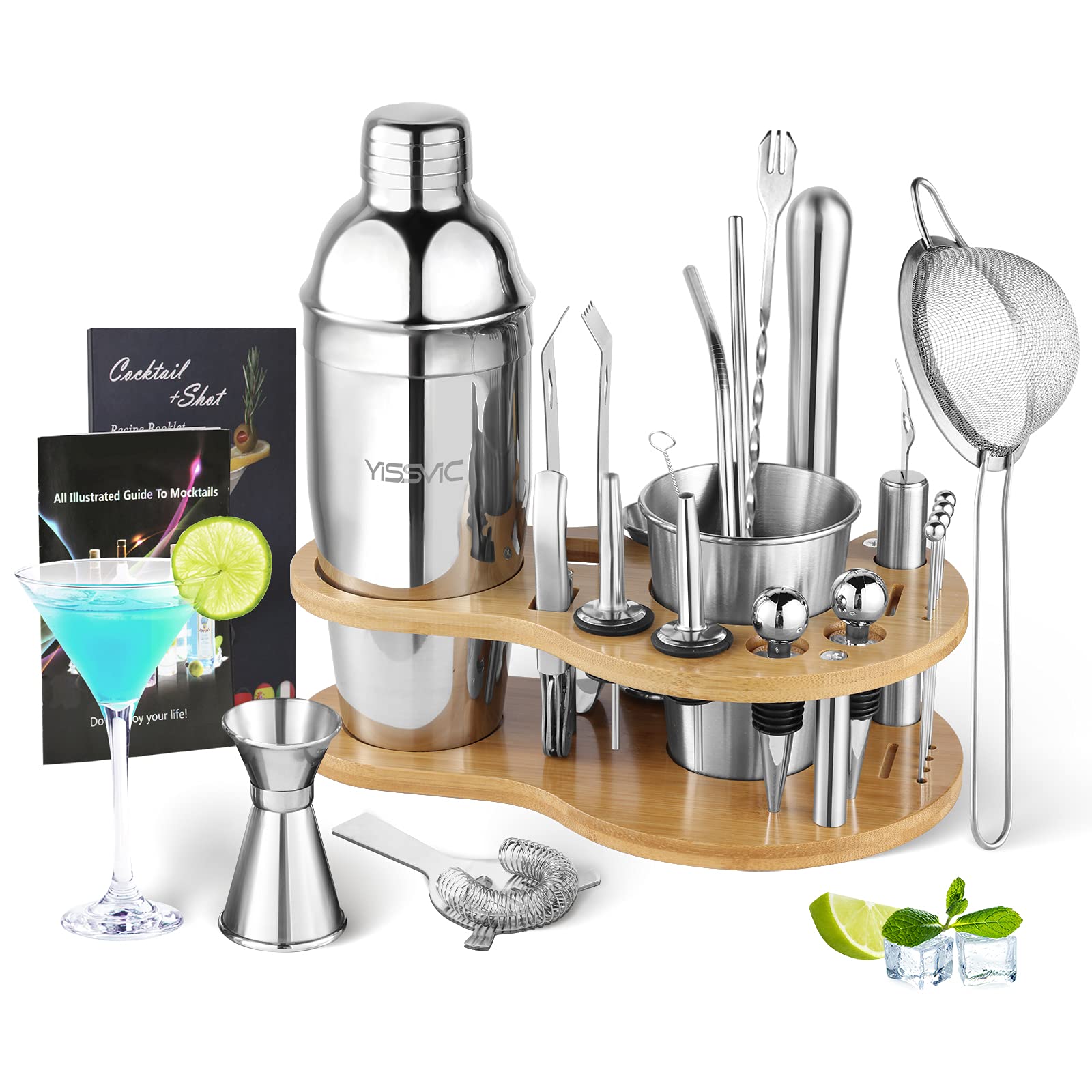 Yissvic Shaker Cocktail Set 22 Pezzi Acciaio Inox 750ml